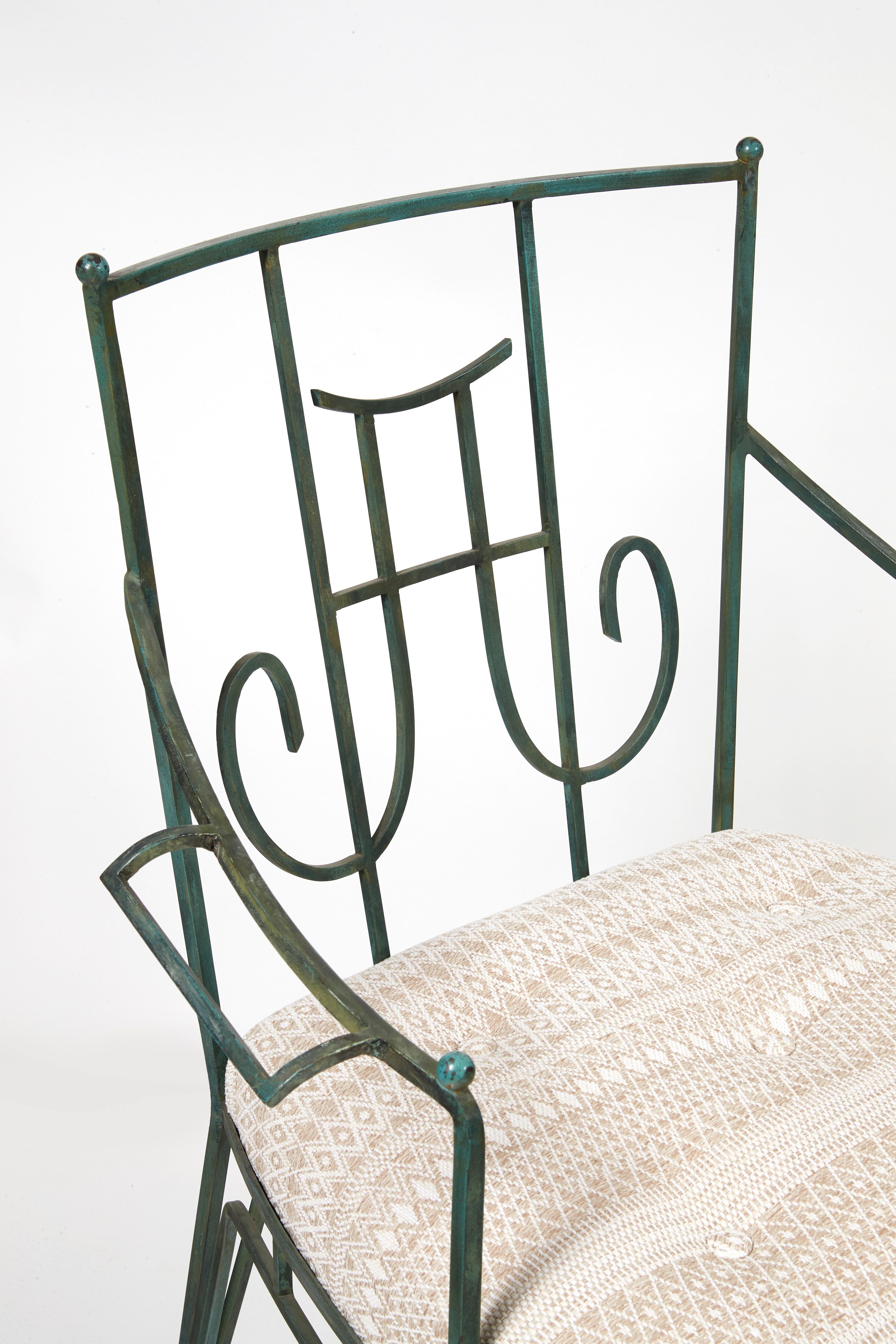 Art Deco Marc du Plantier, a Bench and Two Armchairs in Wrought Iron, circa 1936 For Sale