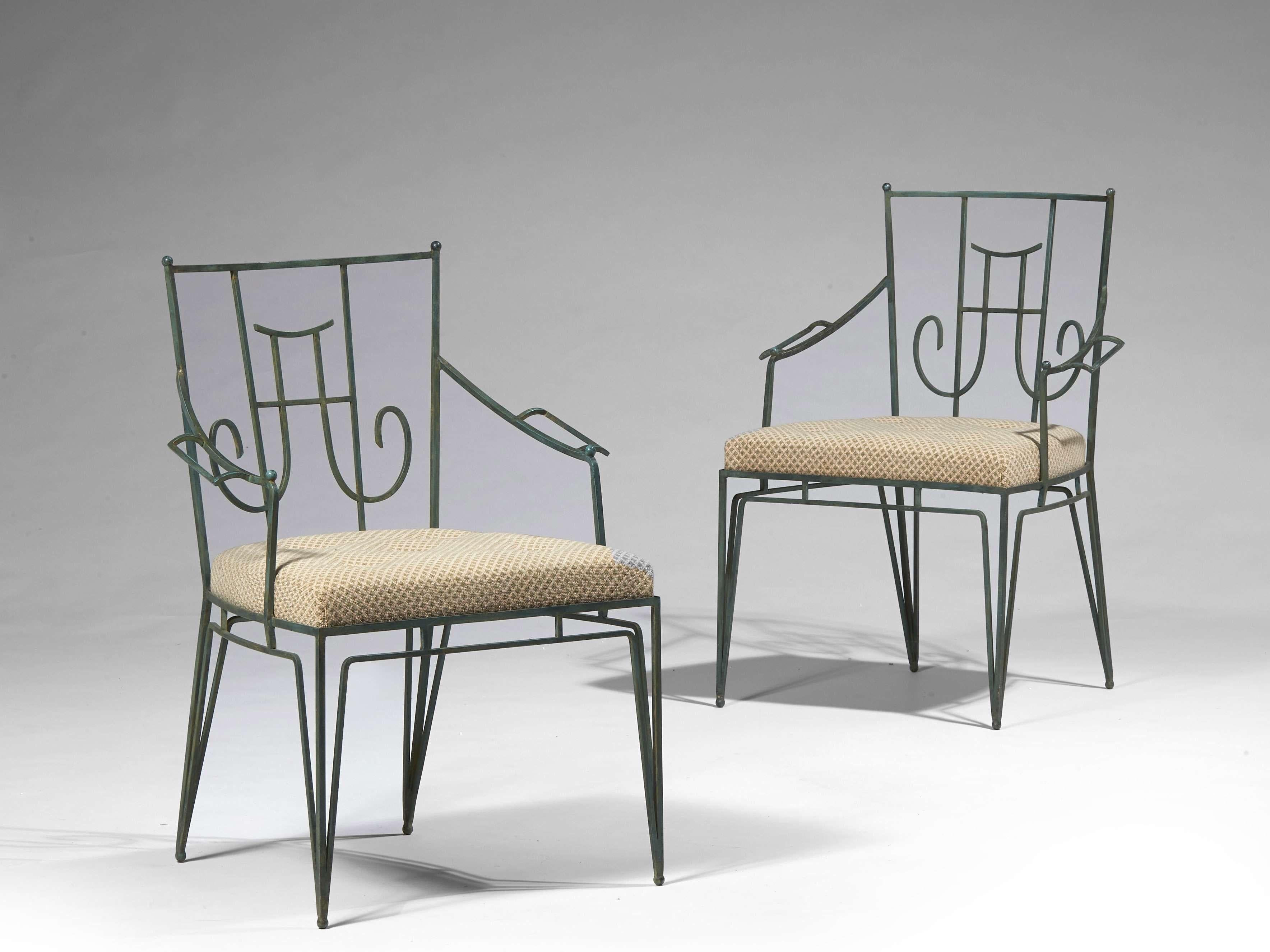 Milieu du XXe siècle Banc et deux fauteuils en fer forgé Marc du Plantier, datant d'environ 1936 en vente