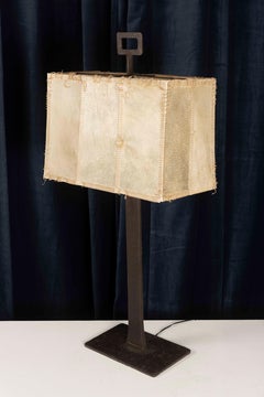 Marc du Plantier Attributed Wrought Iron and Parchment Table Lamp, 1940s