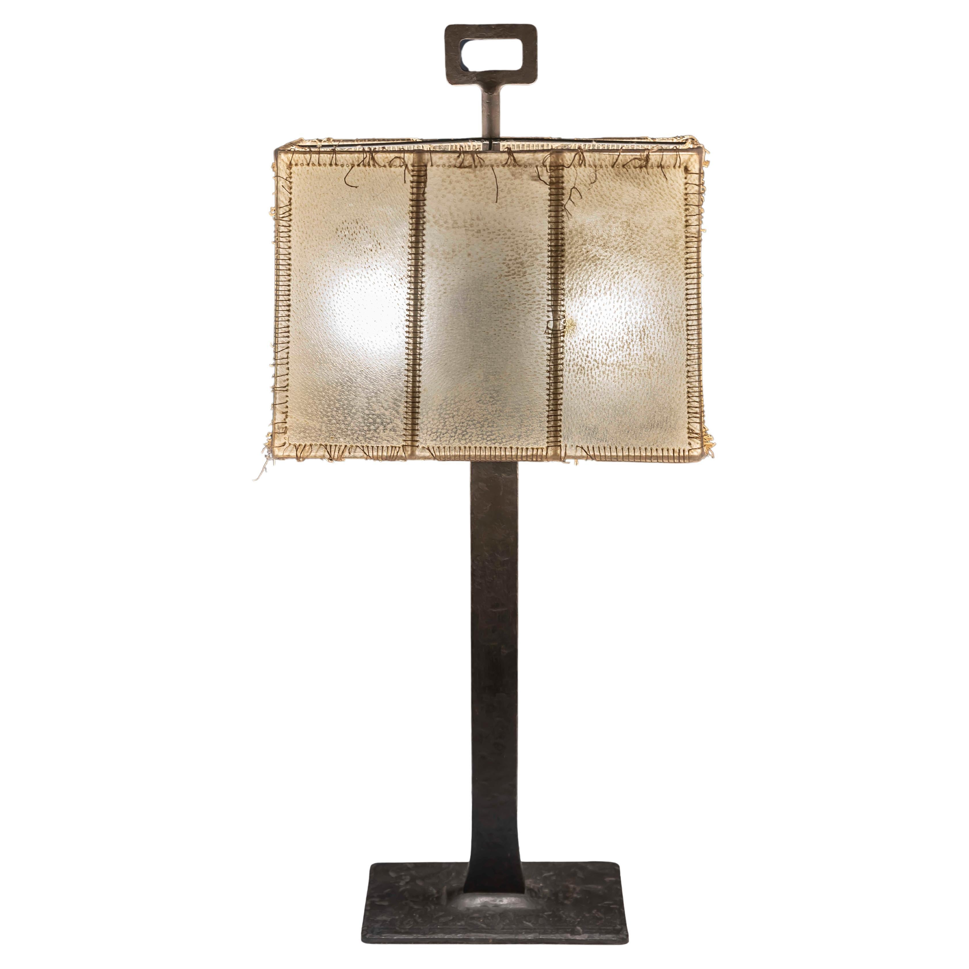 Marc du Plantier Attributed Wrought Iron and Parchment Table Lamp, 1940s