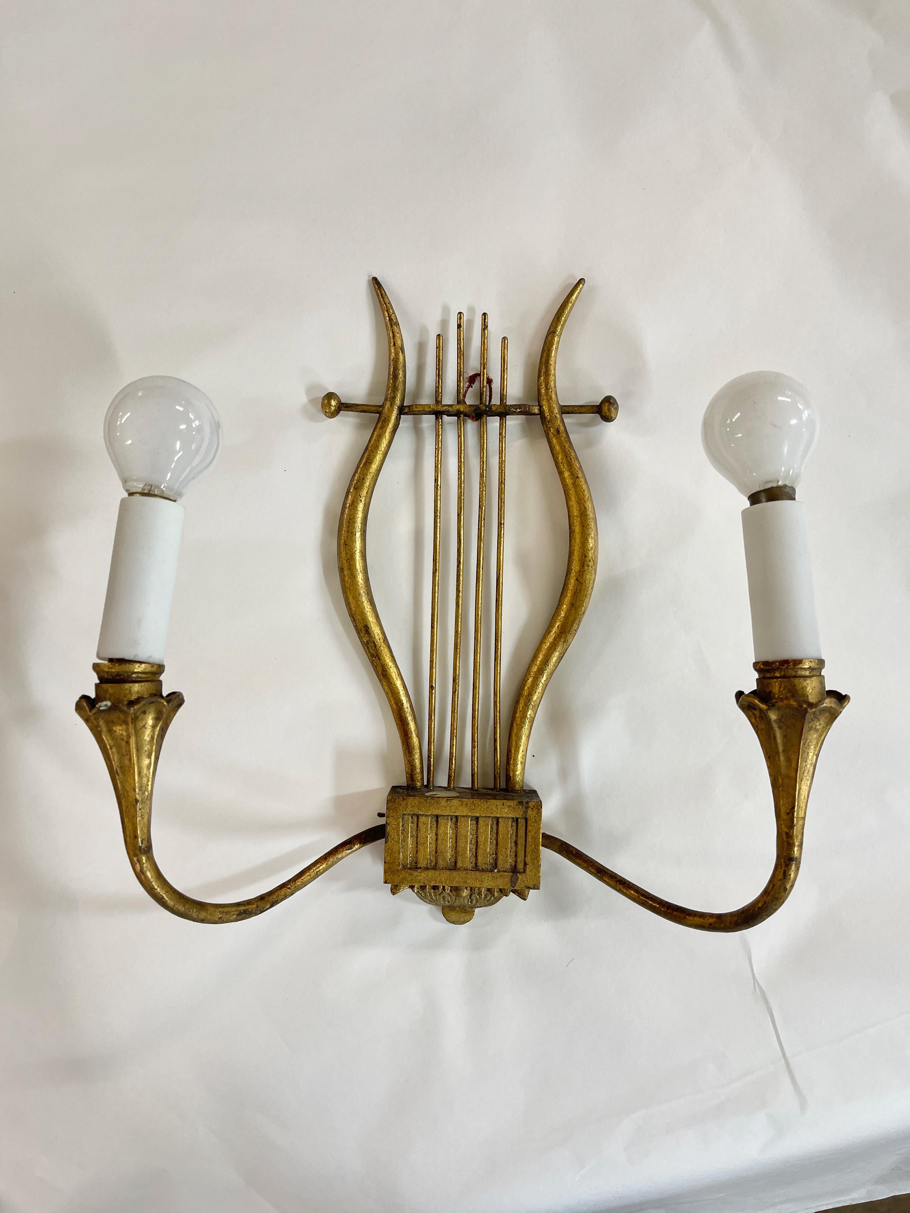 Marc du Plantier Important Pair of Lyre Form Wall Sconces 12