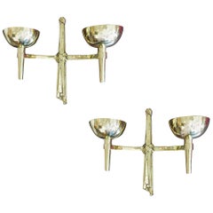 Marc Du Plantier, Important Wall Sconces, Newly Polished Solid Brass, Pair