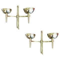 Marc Du Plantier, Important Wall Sconces, Newly Polished Solid Brass, Pair