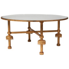 Marc du Plantier Low Round Table "Papyrus" with Gilt Iron Base, circa 1935
