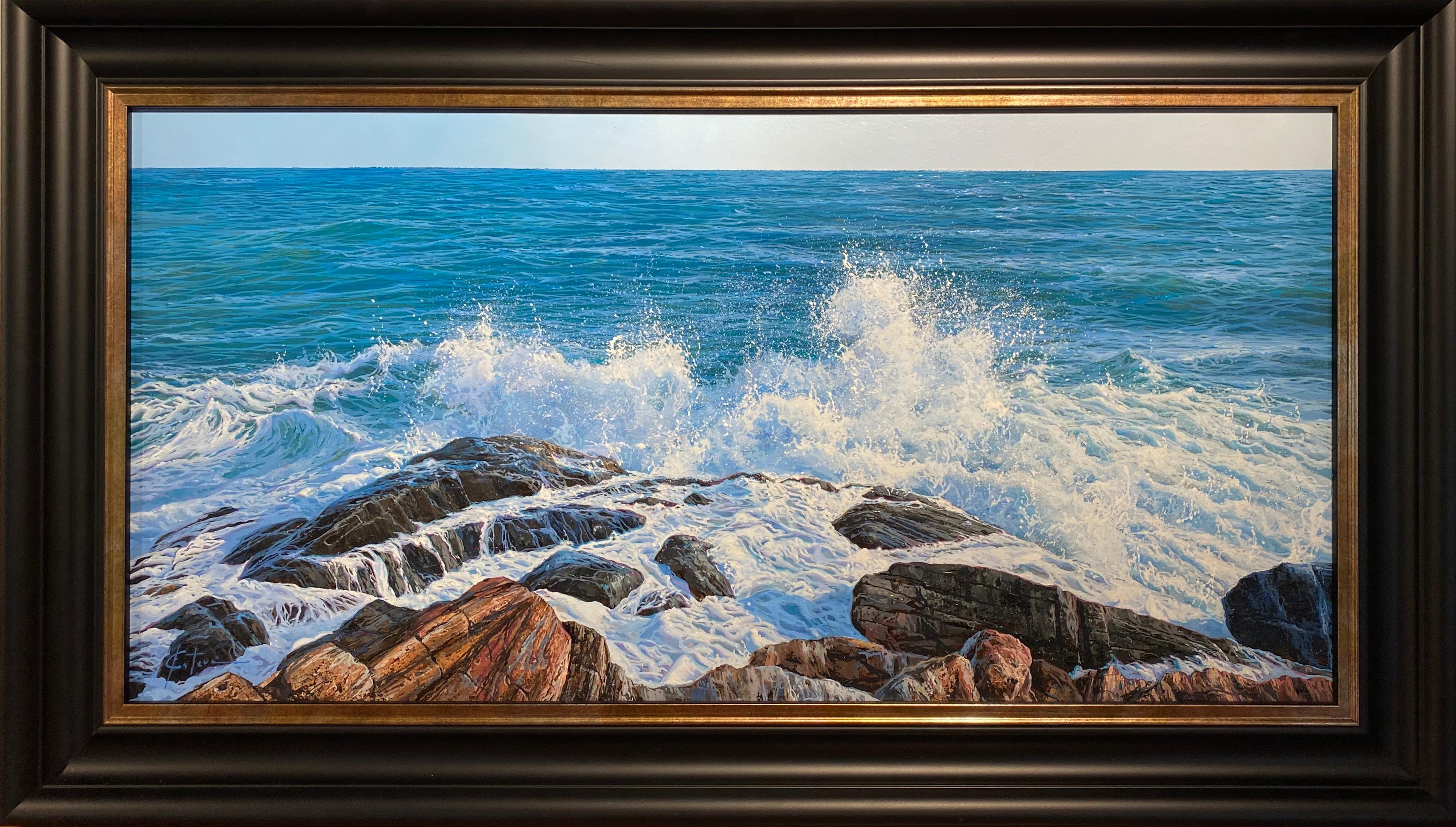how to draw waves crashing on rocks