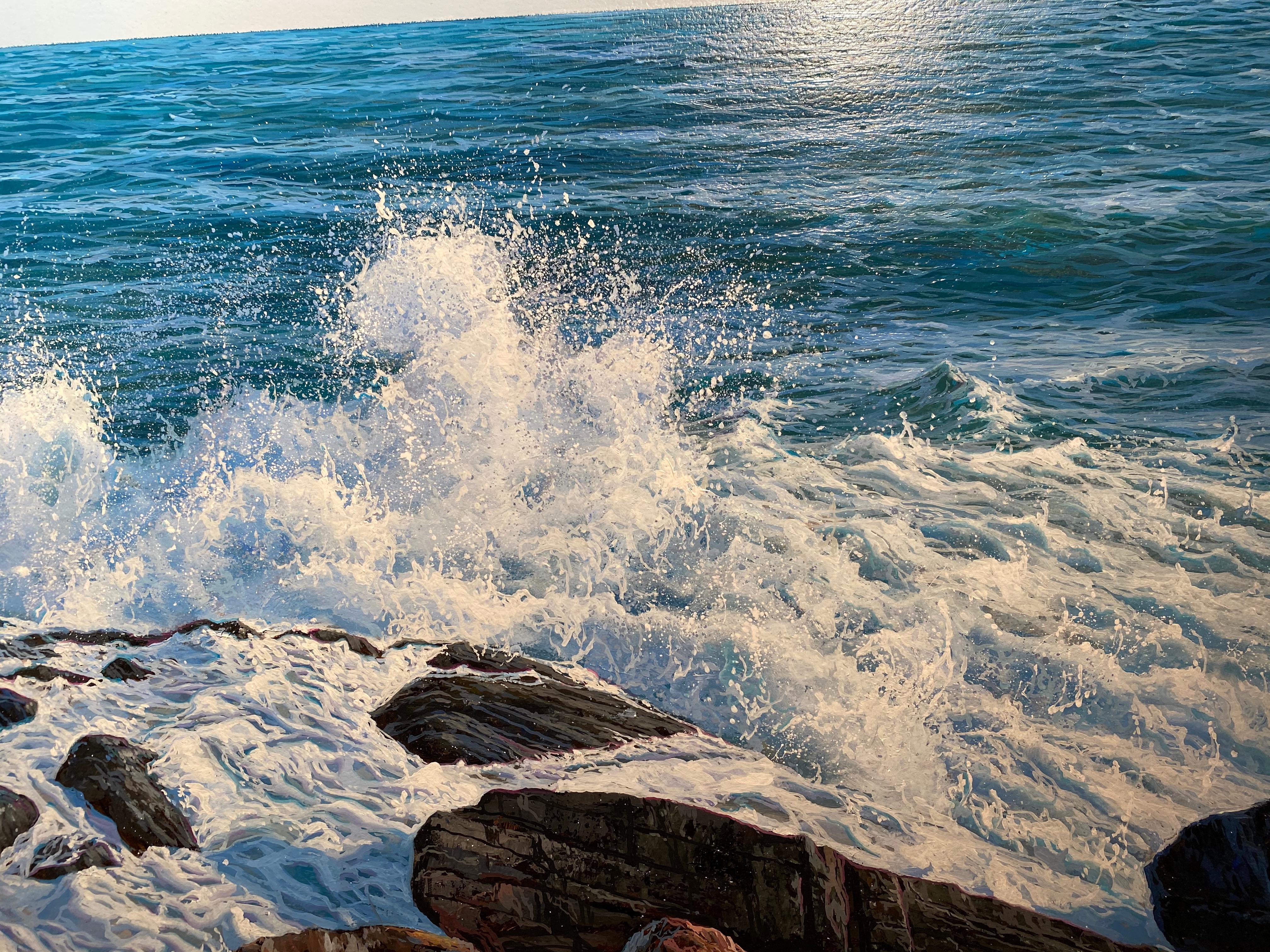 ocean waves crashing on rocks painting