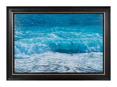 „Sparkling Crest“ Fotorealistisches Gemälde einer blauen, türkisfarbenen Welle, Meerschaum  
