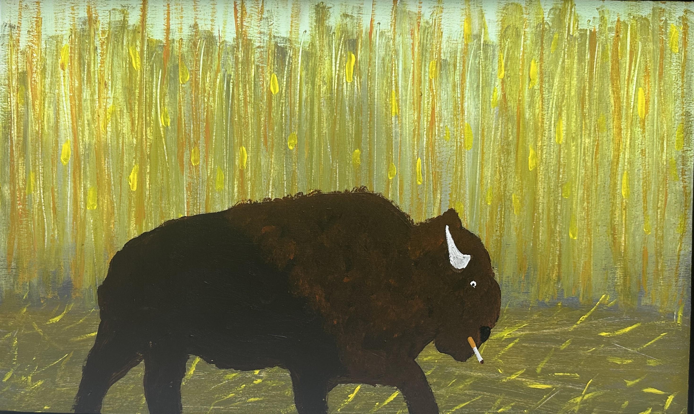 Marc Etherington Animal Painting – Bison im Cornfield