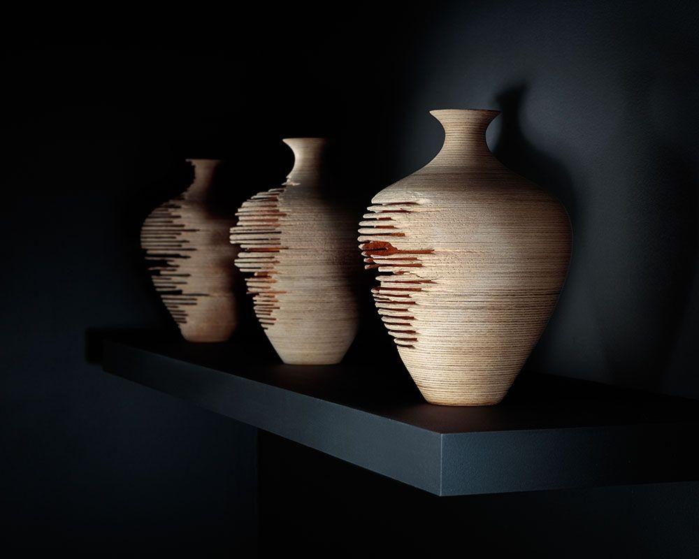 Moderno Marc Fish, Contemporaneo, Frassino, Foglia d'oro rosa, Tre vasi trittici, Regno Unito, 21° sec. in vendita