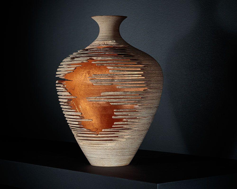 XXI secolo e contemporaneo Marc Fish, Contemporaneo, Frassino, Foglia d'oro rosa, Tre vasi trittici, Regno Unito, 21° sec. in vendita