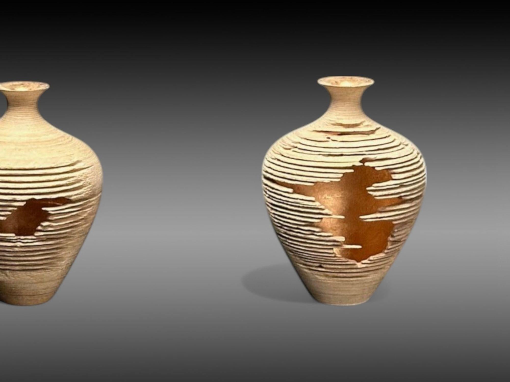 Marc Fish, Contemporaneo, Frassino, Foglia d'oro rosa, Tre vasi trittici, Regno Unito, 21° sec. in vendita 2