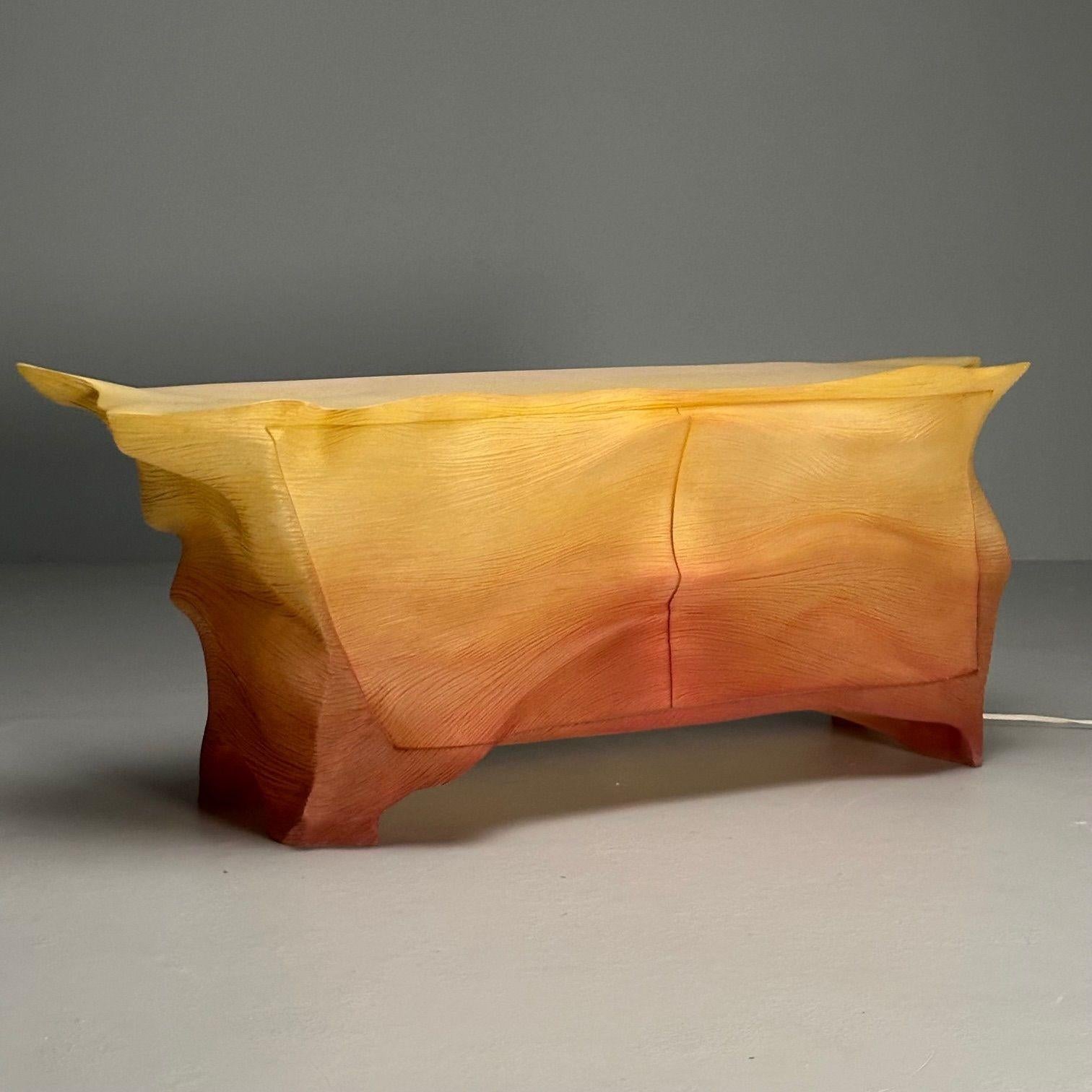 Organic Modern Marc Fish, Contemporary, Limited Edition Stratum Bar Cabinet, Resin, LED, 2020 For Sale