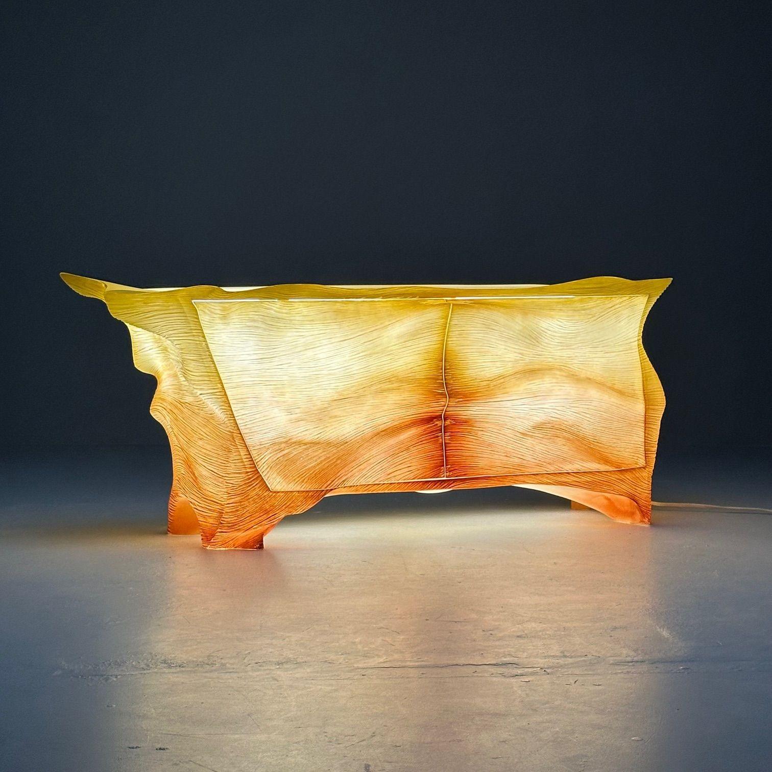 Marc Fish, Contemporary, Limited Edition Stratum Bar Cabinet, Resin, LED, 2020 In Good Condition For Sale In Manhasset, NY