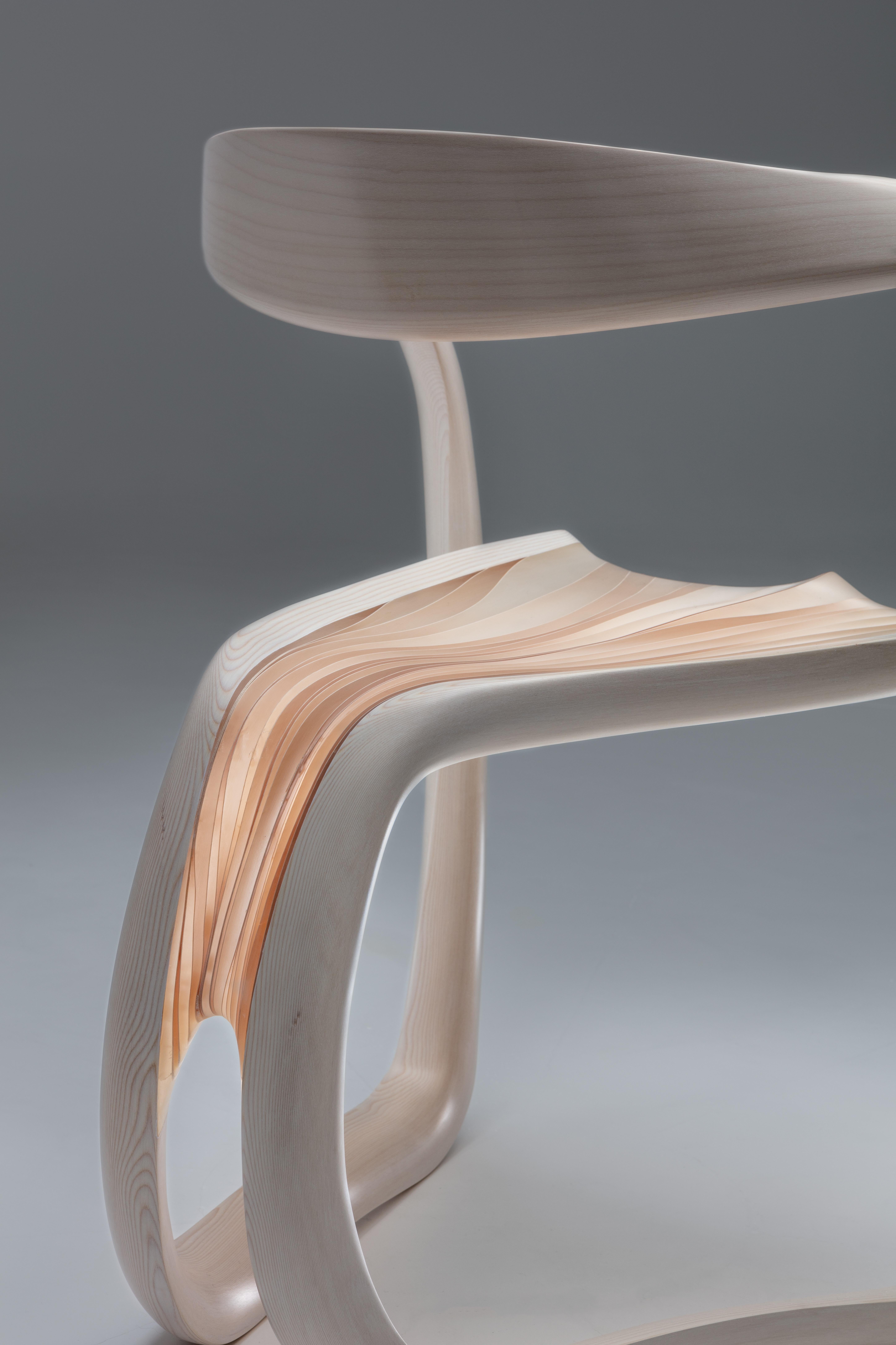 Carved Marc Fish Ethereal Chair Sycamore and Resin Organic Sculptural Design For Sale