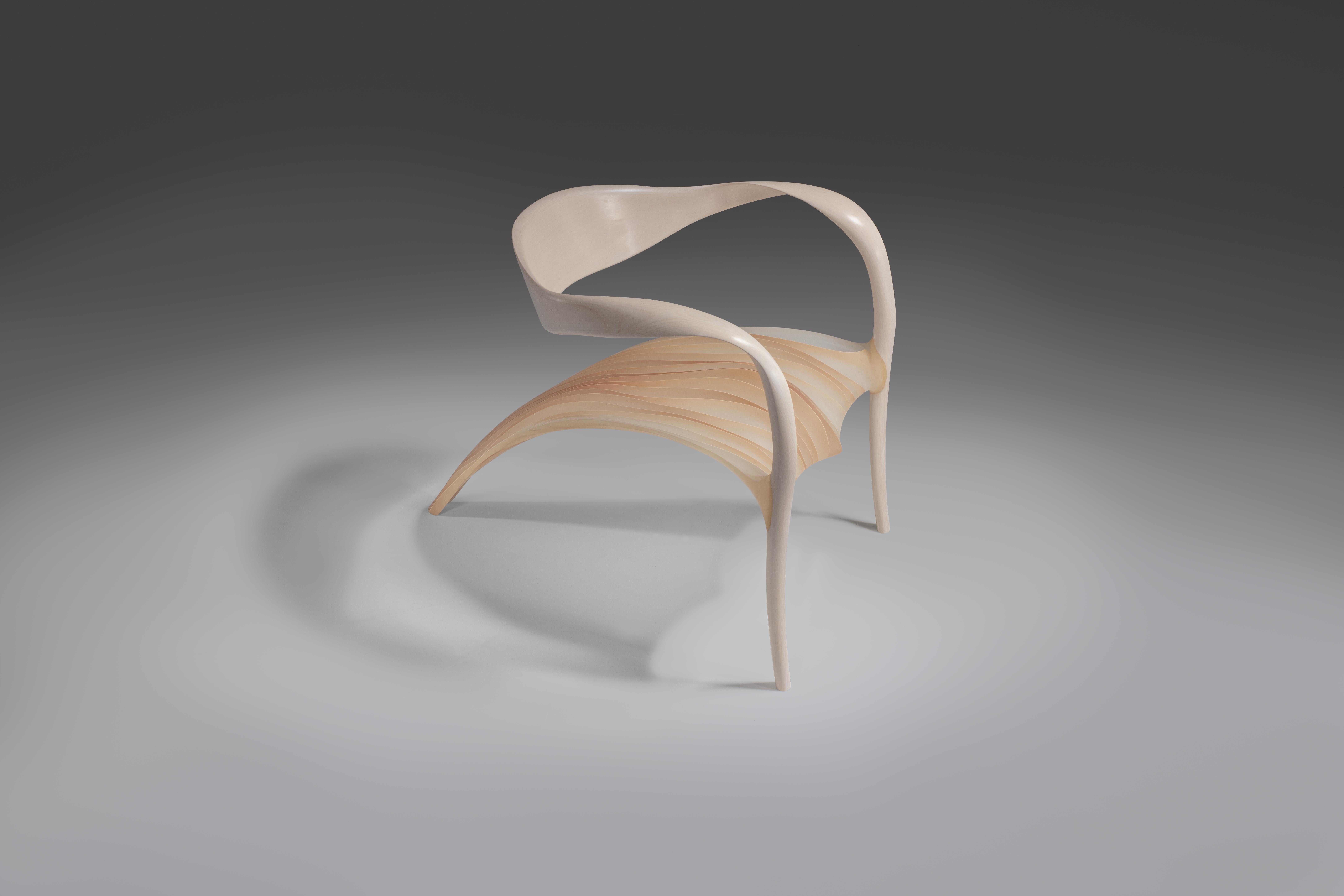 British Marc Fish Ethereal Lounge Chair Sycamore and Resin Organic Sculptural Design For Sale