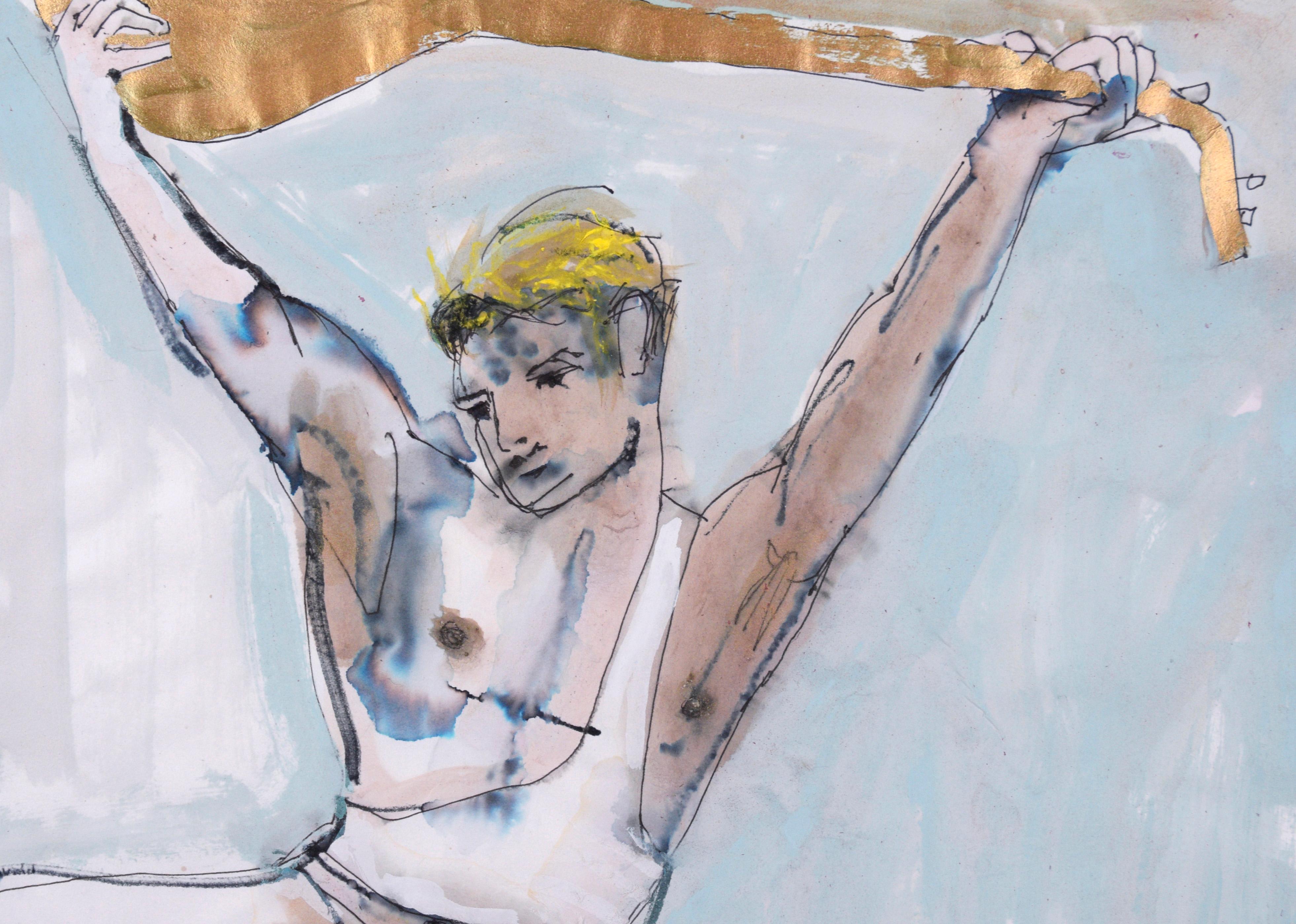 Danseuse de ballet « Apollo » à incrustation de chaînes - abstrait figuratif sur papier  - Painting de Marc Foster Grant