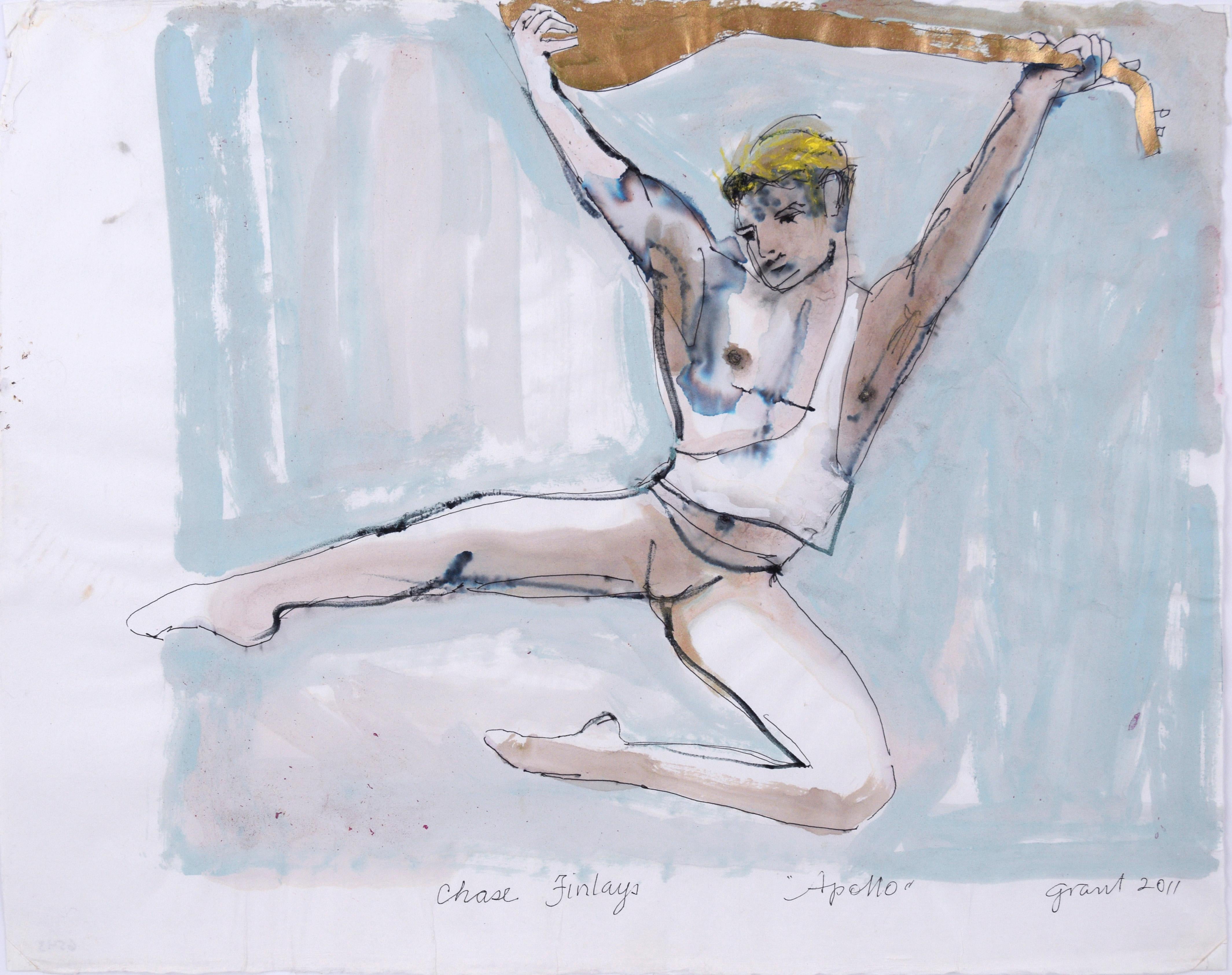 Danseuse de ballet « Apollo » à incrustation de chaînes - abstrait figuratif sur papier  en vente 3
