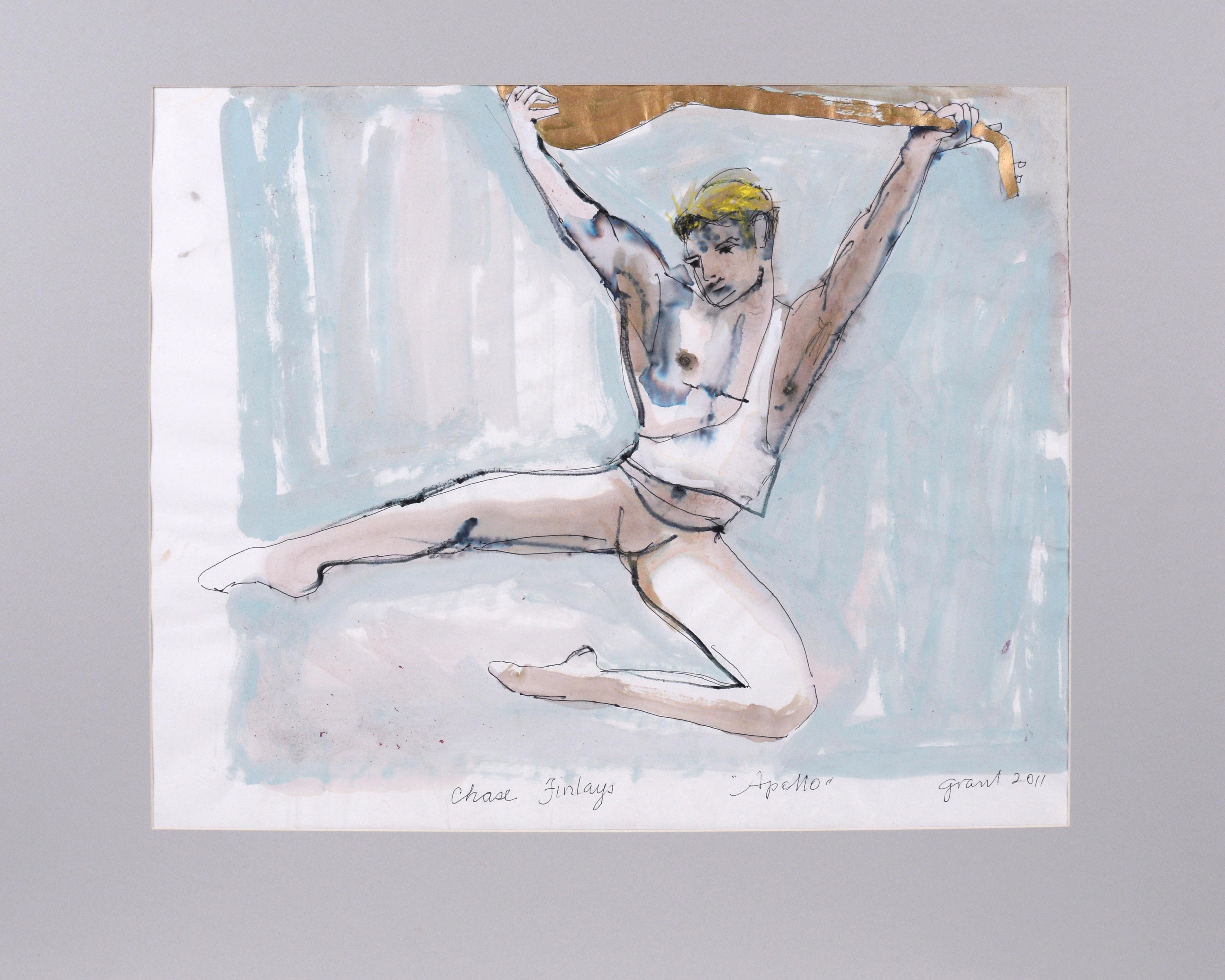 Abstract Painting Marc Foster Grant - Danseuse de ballet « Apollo » à incrustation de chaînes - abstrait figuratif sur papier 