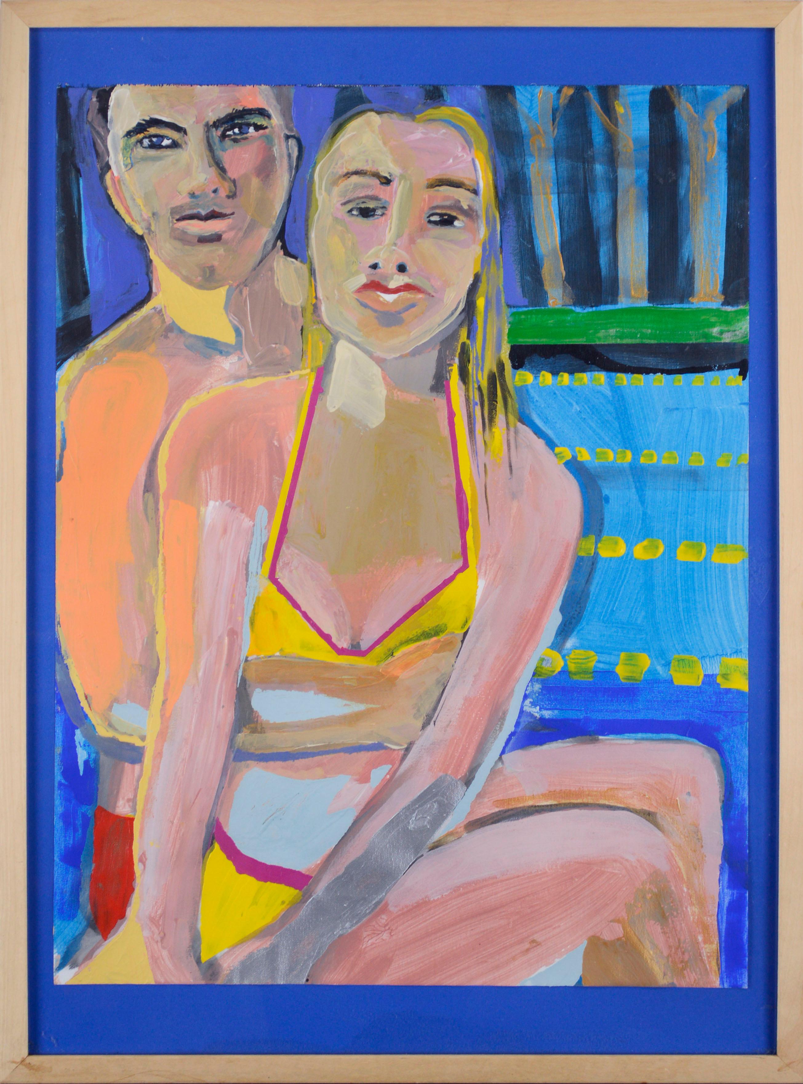 Marc Foster Grant Figurative Painting - "Après Swim", Modern Poolside Figurative