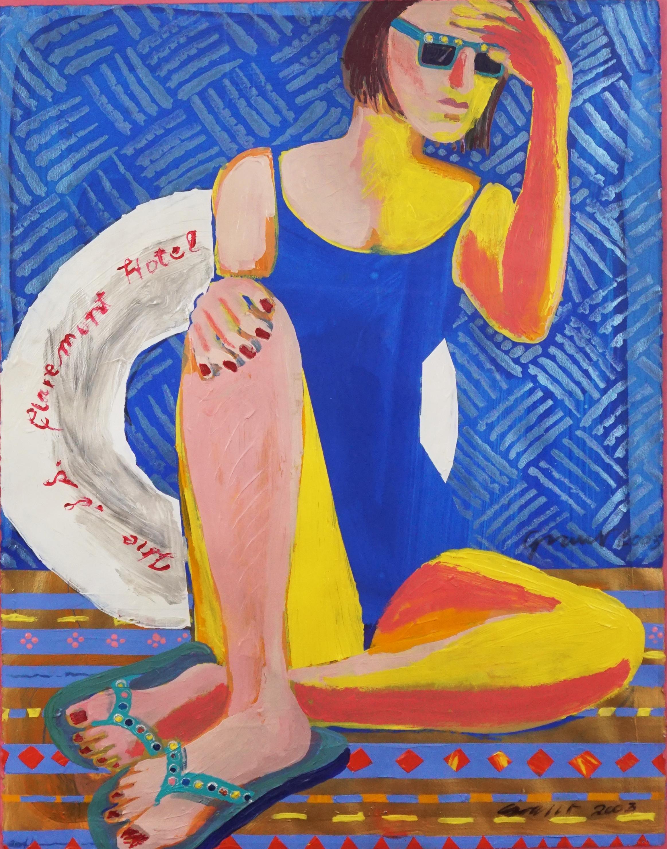 Bay Area Poolside Figurative Abstract, S.S. Claremont Hotel in Acrylic on Paper - Painting by Marc Foster Grant
