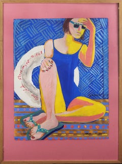 Figuratif abstrait de Poolside Area Bay Area, S.S. Claremont Hotel en acrylique sur papier