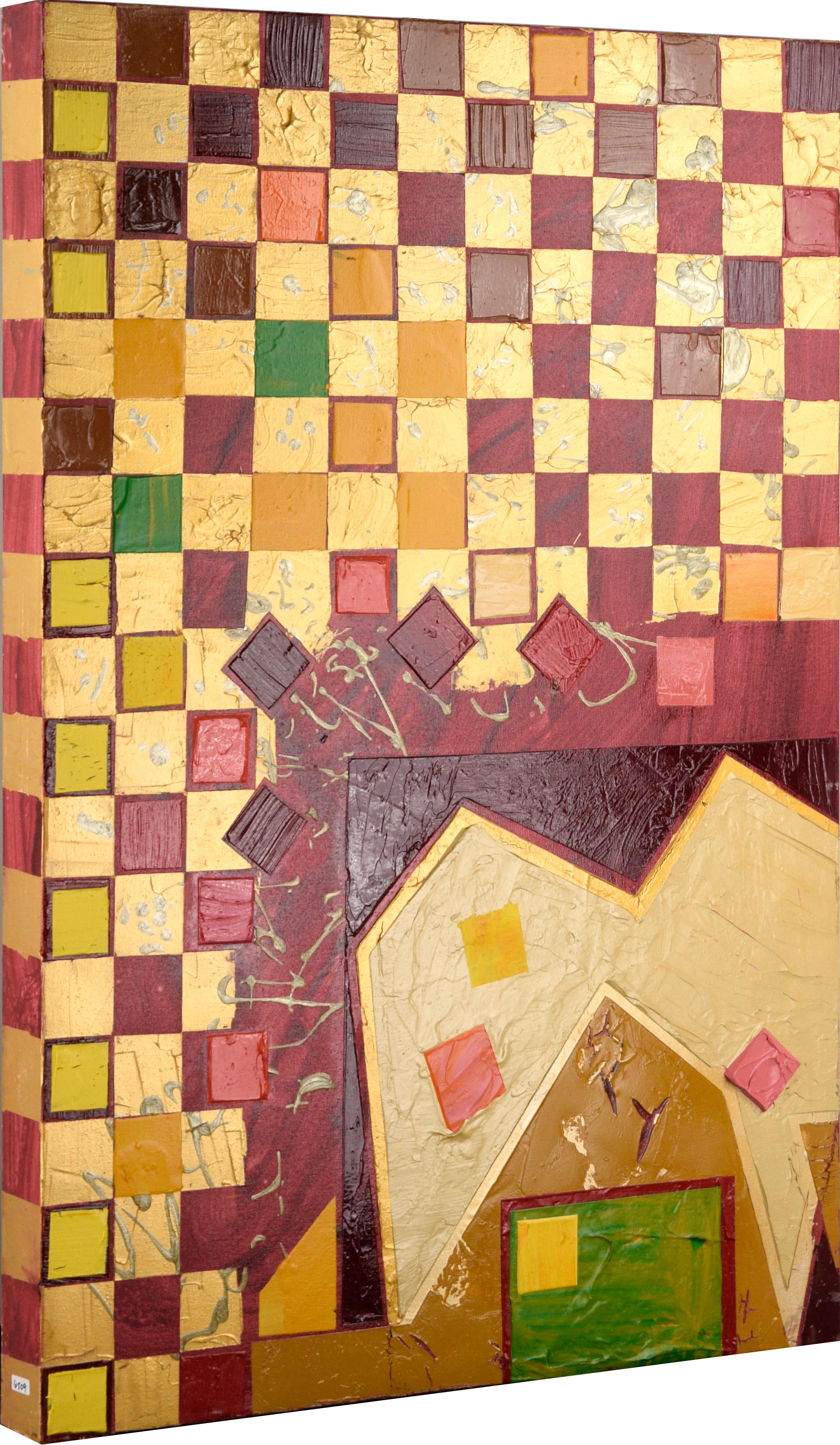 Bold abstract geometric composition by Marc Foster Grant (American, b. 1947). Unsigned. but was acquired with a collection of other Grant pieces. No frame, but the edges are painted for a frame-less display. This is one part of a five-part group