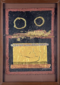 "Double Vision Shadowbox Collage", tecnica mista contemporanea astratta con bambù