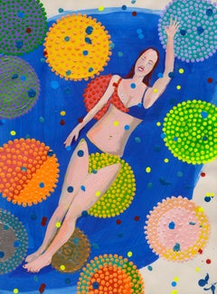 "Lucy in the Sky" Contemporary Bather, Figurative Swimming Pool Abstract