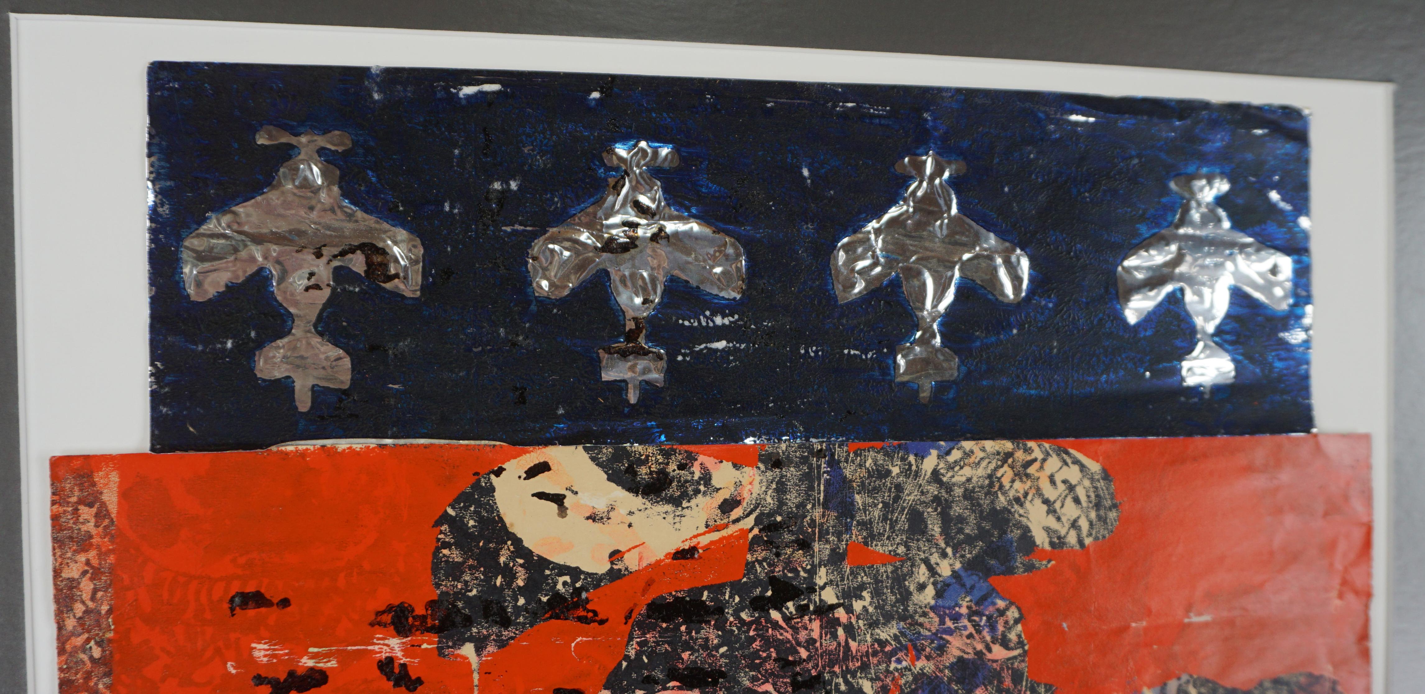 Abstraktes Originalgemälde auf Papier, Mid-Century Airplane, Originalgemälde Collage auf Papier, „Airfoul 1“ im Angebot 2