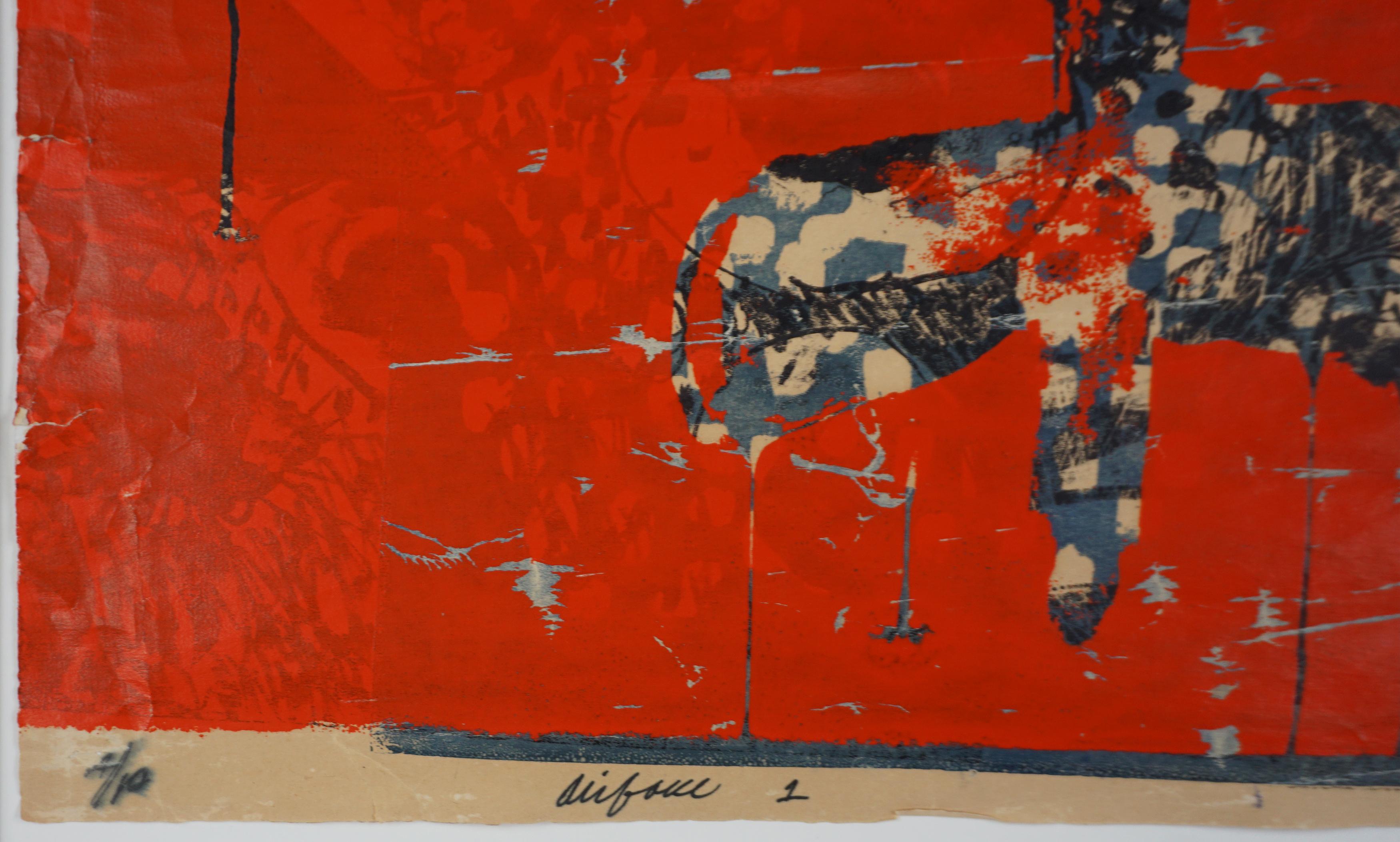 Abstraktes Originalgemälde auf Papier, Mid-Century Airplane, Originalgemälde Collage auf Papier, „Airfoul 1“ im Angebot 3