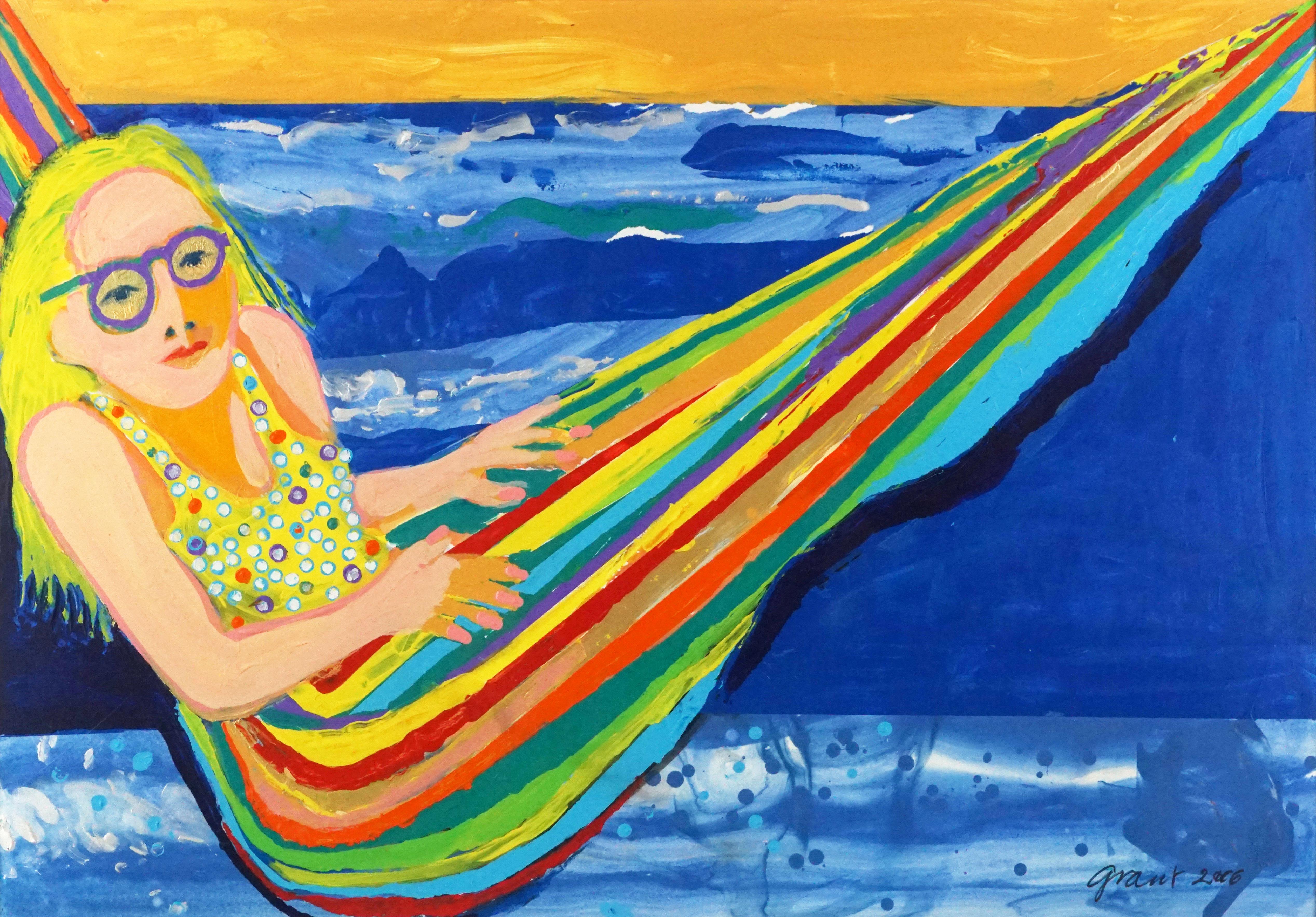 Simple Summer Days, Figure in a Hammock Pop Art Abstract  - Painting by Marc Foster Grant