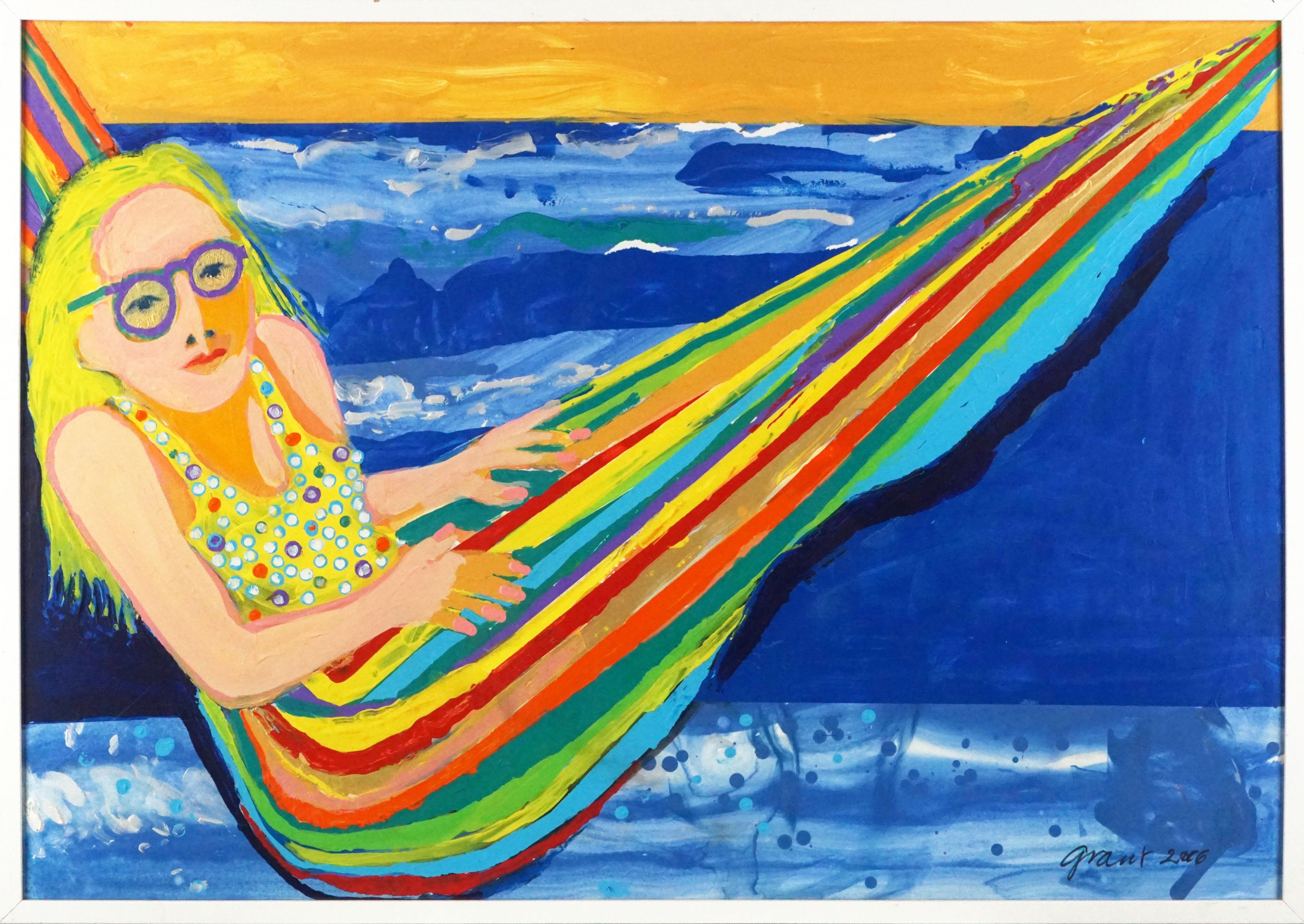 Marc Foster Grant Figurative Painting - Simple Summer Days, Figure in a Hammock Pop Art Abstract 