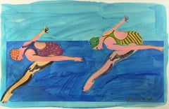 Synchronisierte Swimmer, Pop Art Figurative Abstrakte auf Blau