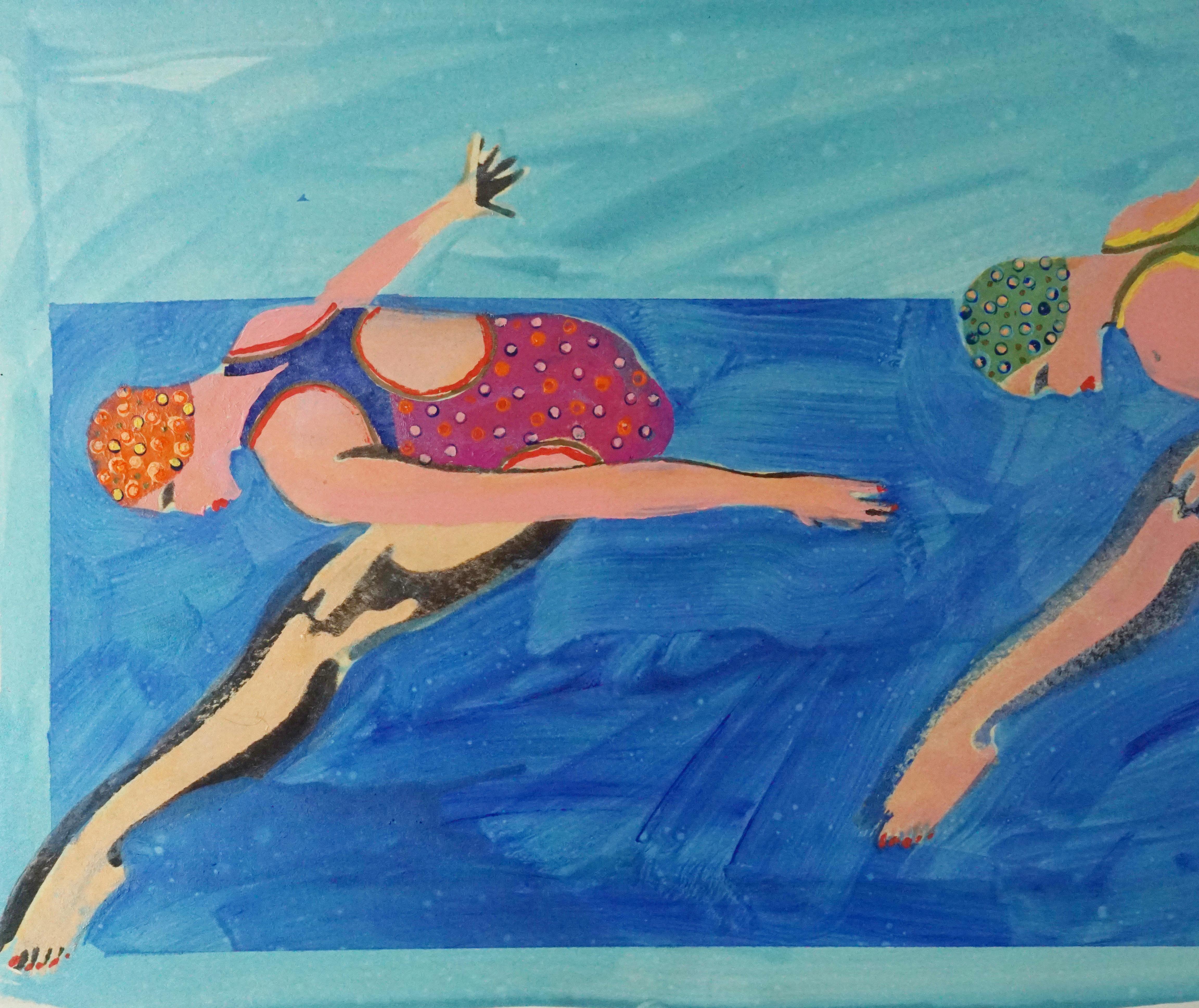 Synchronisierte Swimmers, Pop Art, figurative abstrakte Skulptur auf Blau (Pop-Art), Painting, von Marc Foster Grant
