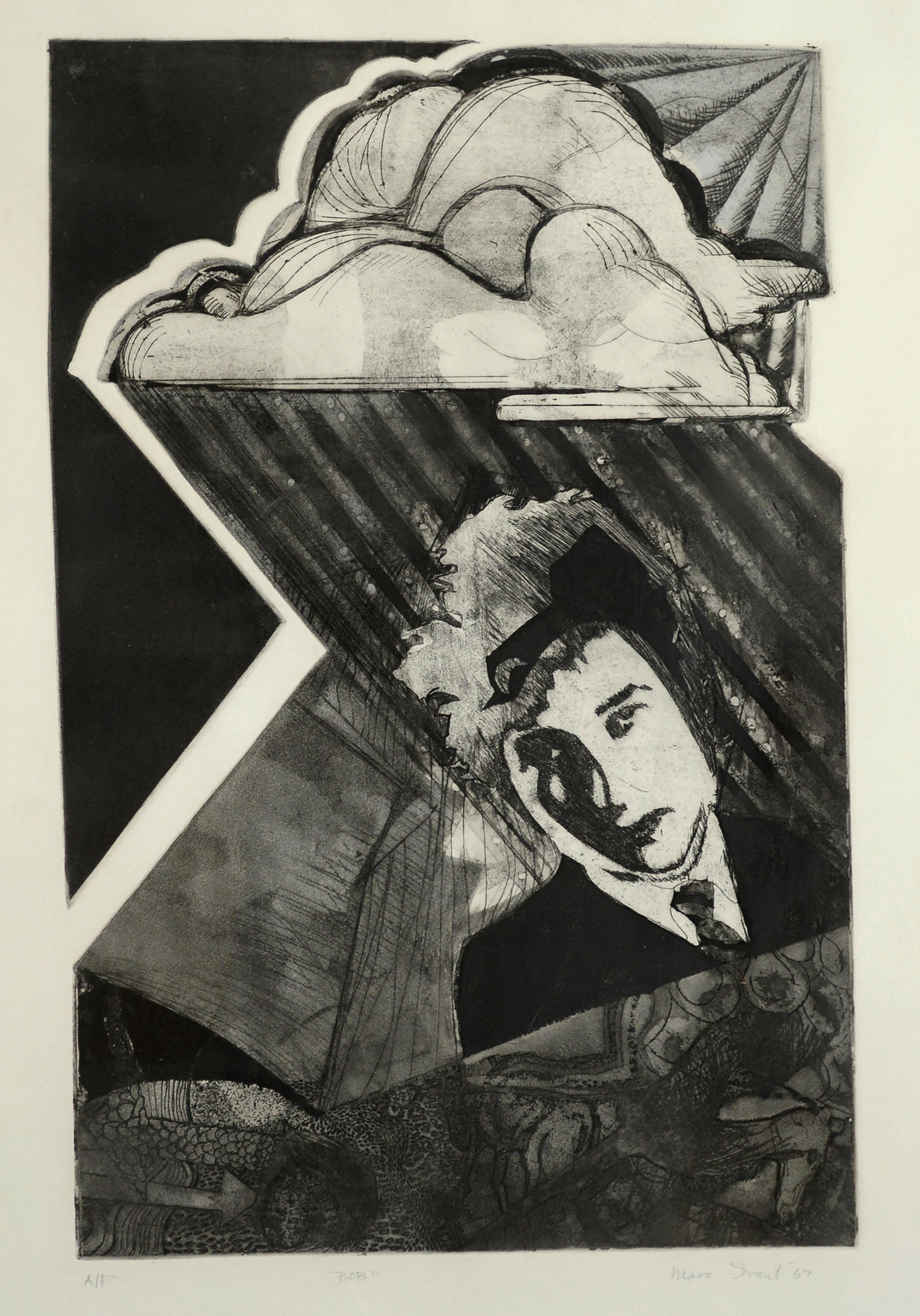 Bob Dylan, portrait Pop Art des années 1960, gravure A/P  - Beige Portrait Print par Marc Foster Grant