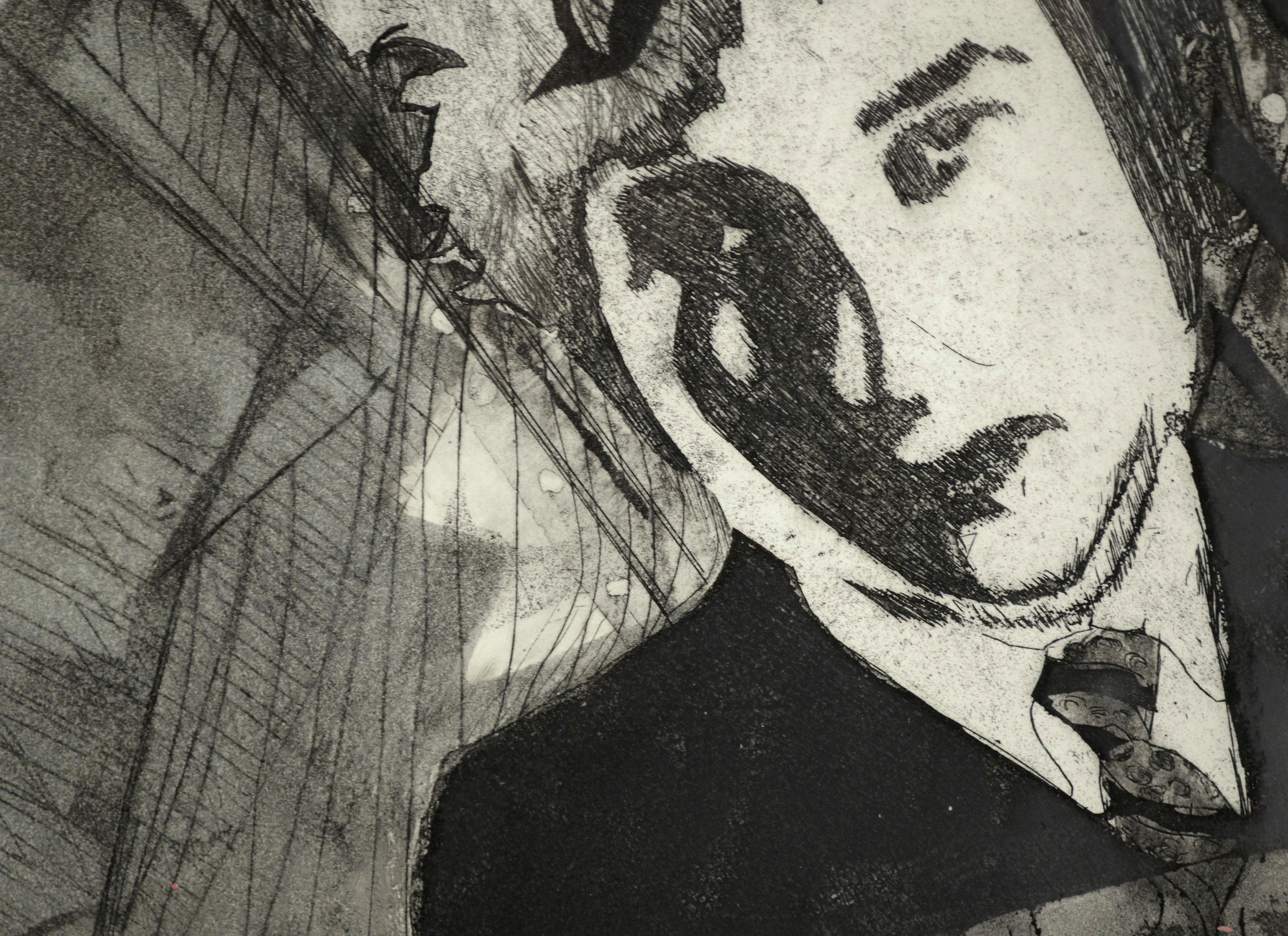 Bob Dylan, 1960s Pop Art Portrait, A/P Etching  - Beige Portrait Print by Marc Foster Grant