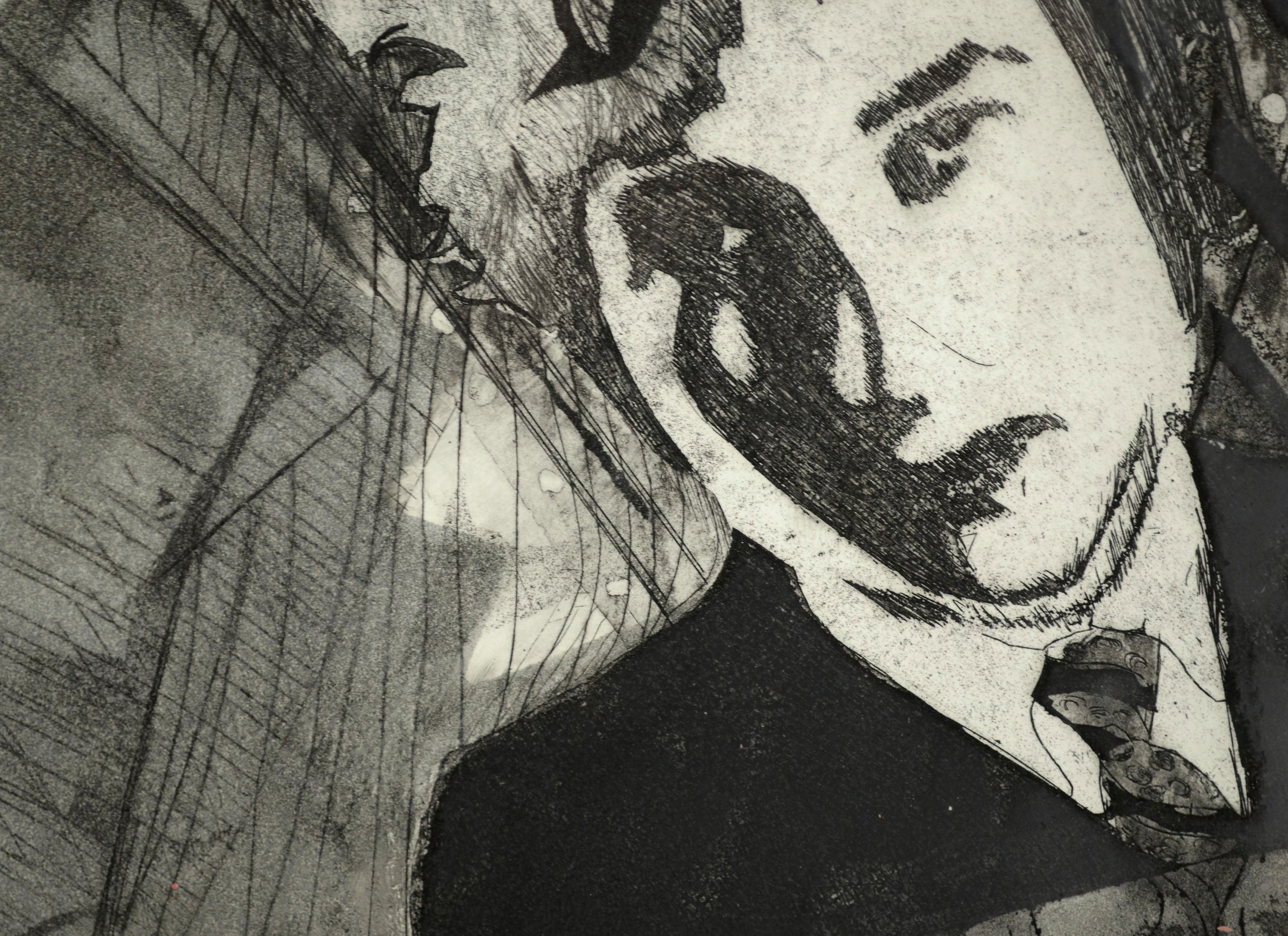 Bob Dylan, 1960s Pop Art Portrait, A/P Etching - Beige Portrait Print by Marc Foster Grant