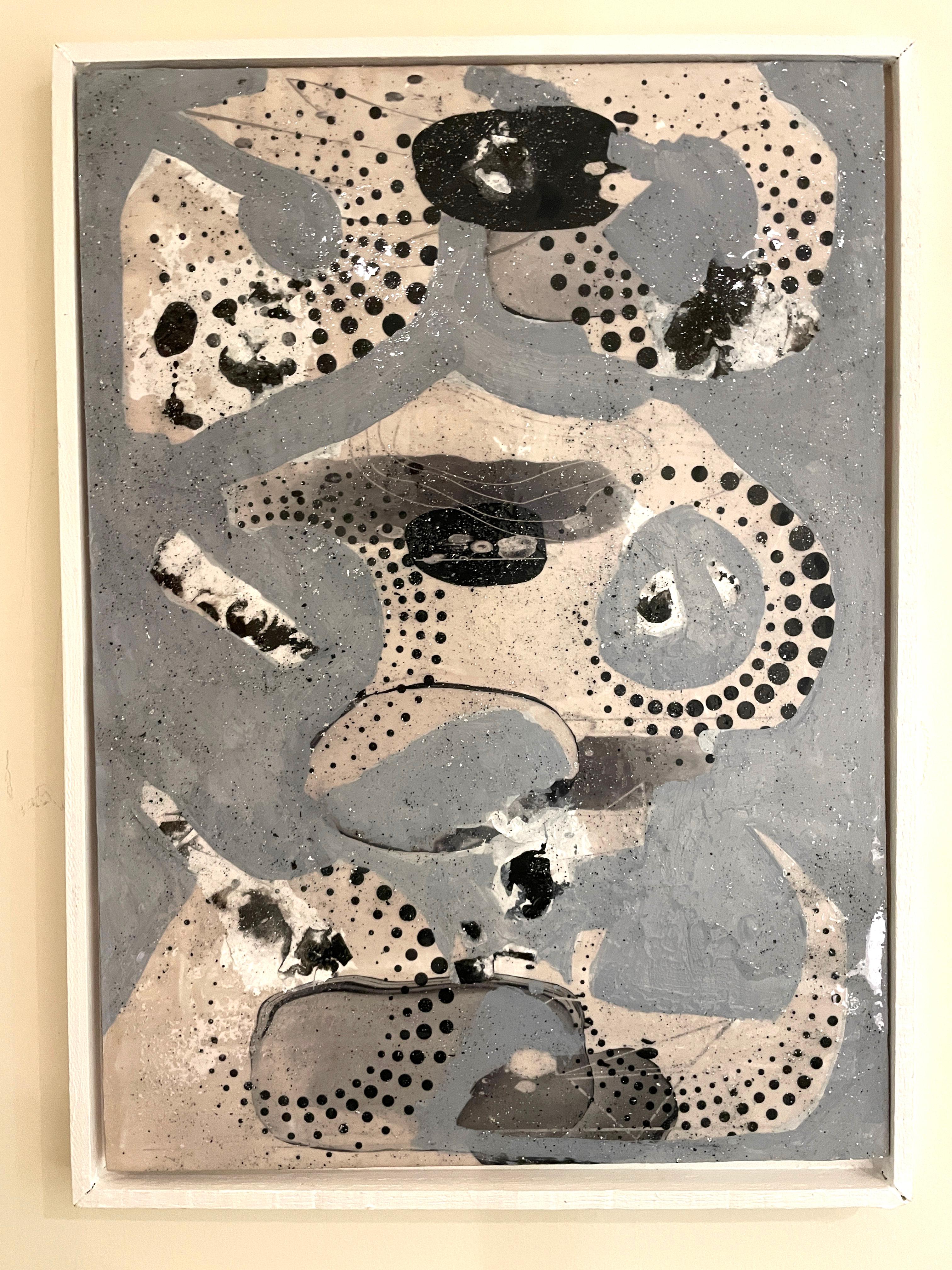 Dot Dot e Shapes - Pittura acrilica astratta a collage contemporanea incorniciata - Painting di Marc Garrison