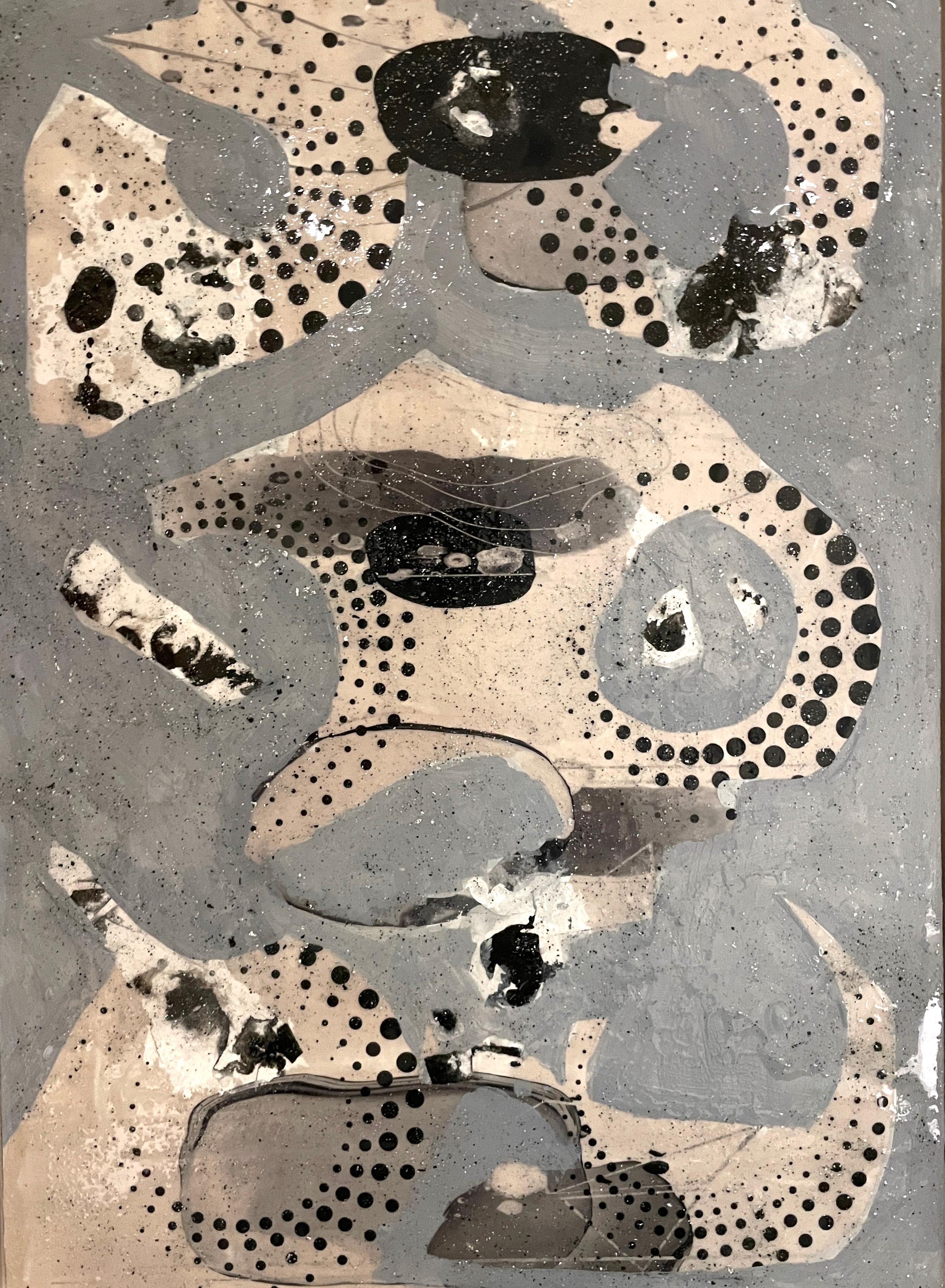 Abstract Painting di Marc Garrison - Dot Dot e Shapes - Pittura acrilica astratta a collage contemporanea incorniciata