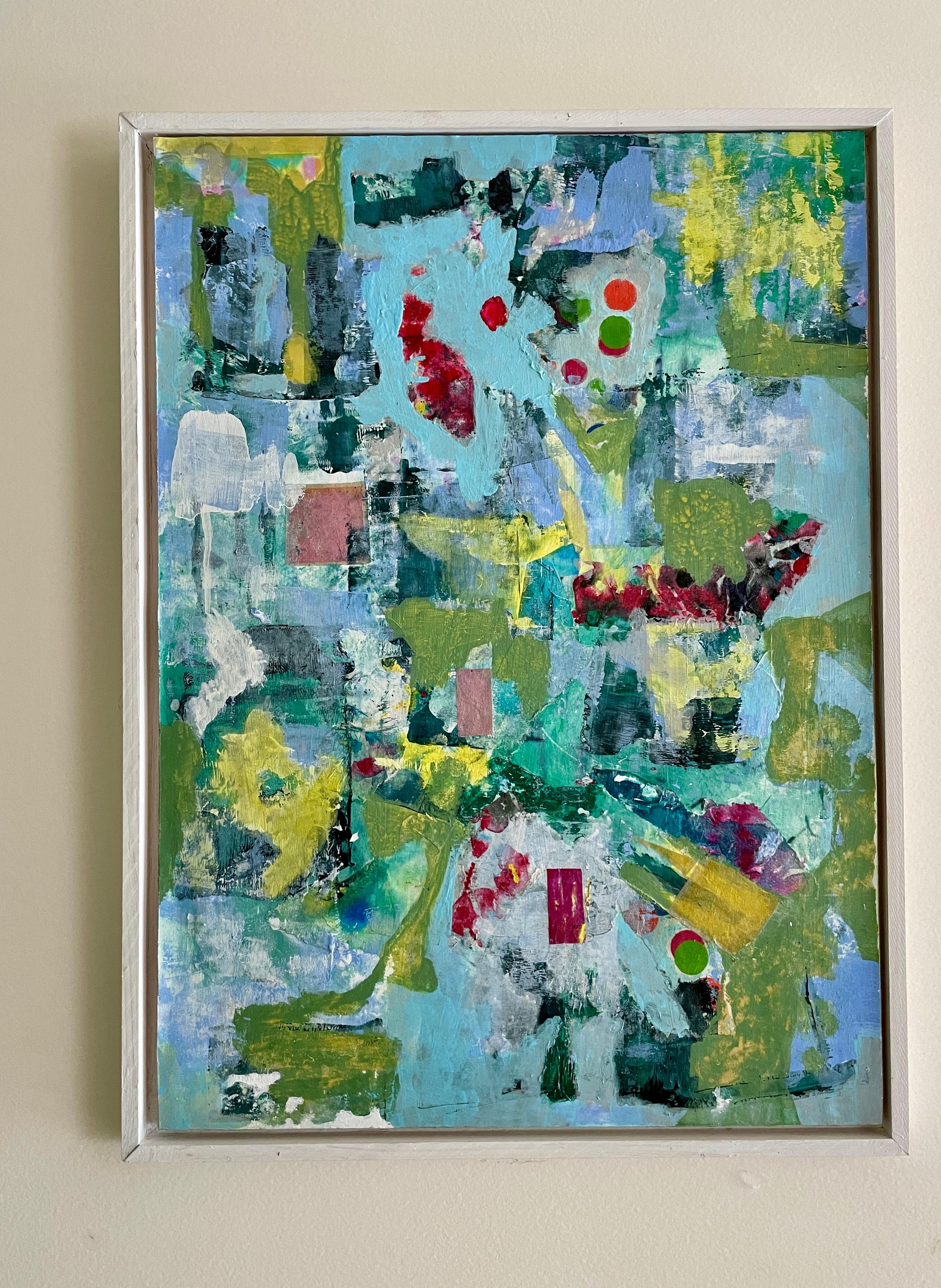 Lavandino - Quadro acrilico astratto a collage contemporaneo incorniciato - Painting di Marc Garrison