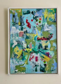 Fregadero de cocina - Pintura acrílica collage abstracto contemporáneo enmarcada