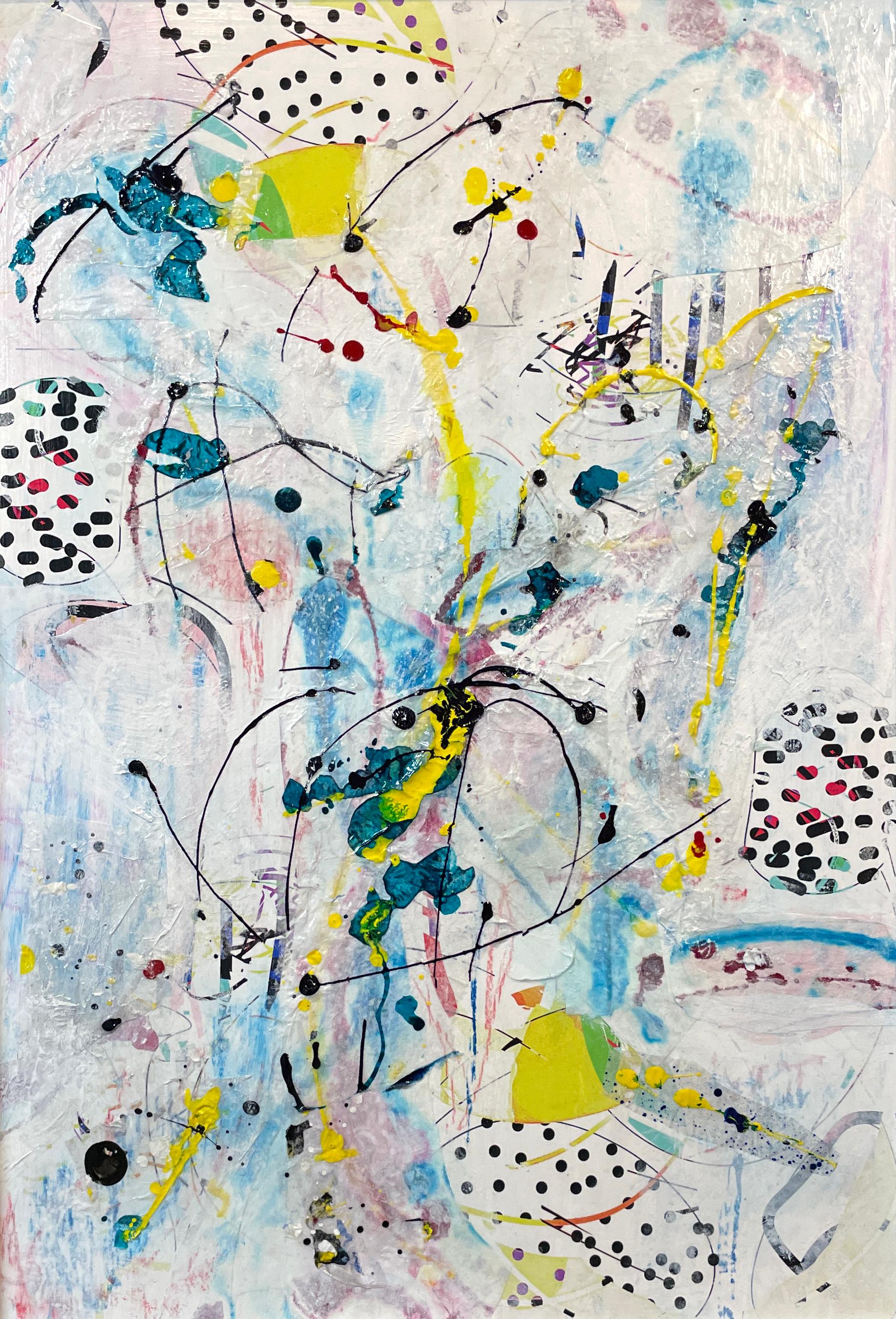 Abstract Painting di Marc Garrison - Volo giallo - Pittura acrilica astratta contemporanea a collage