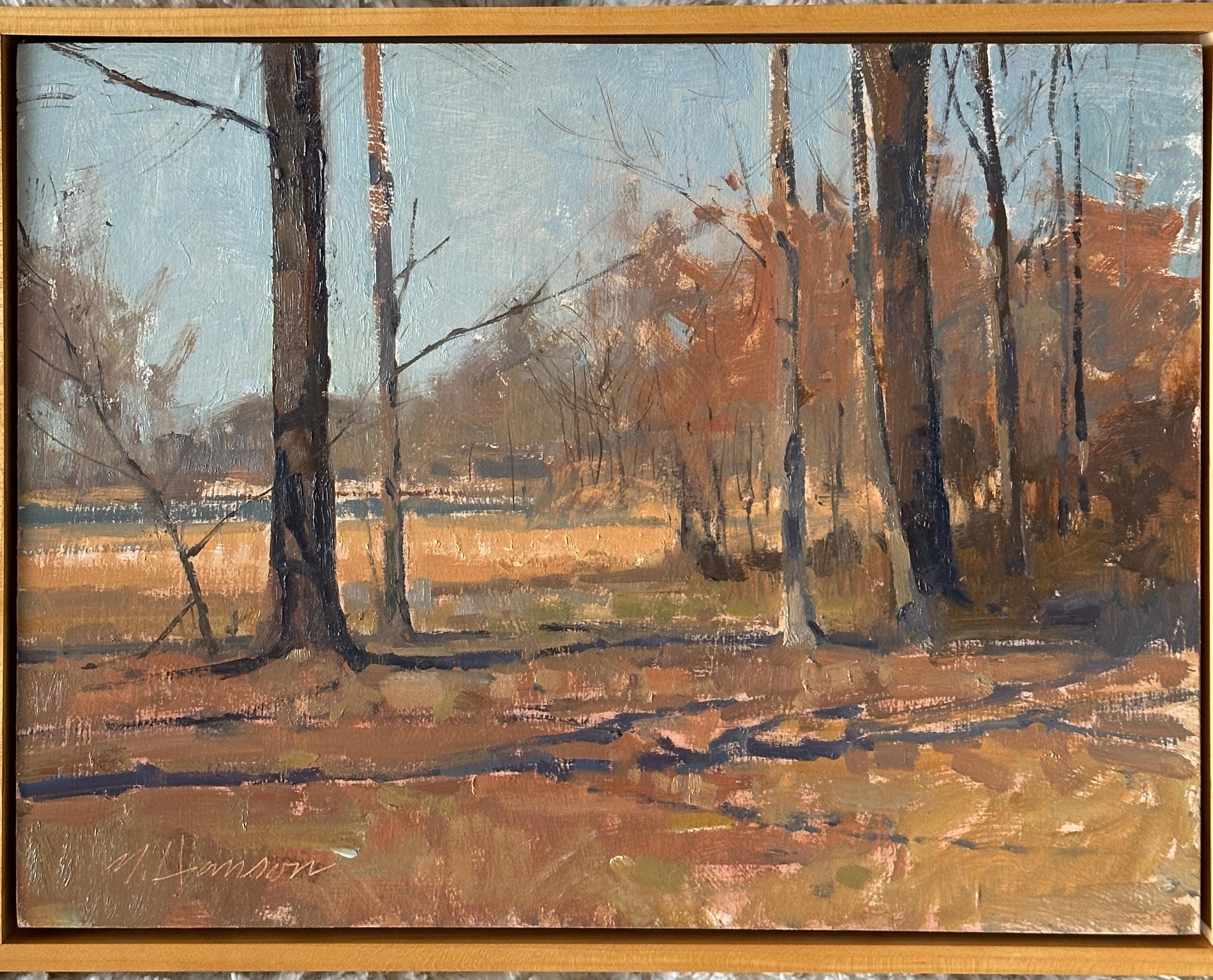Étude d'arrière-plan, paysage coloré d'automne d'arbres et de champs  - Painting de Marc Hanson