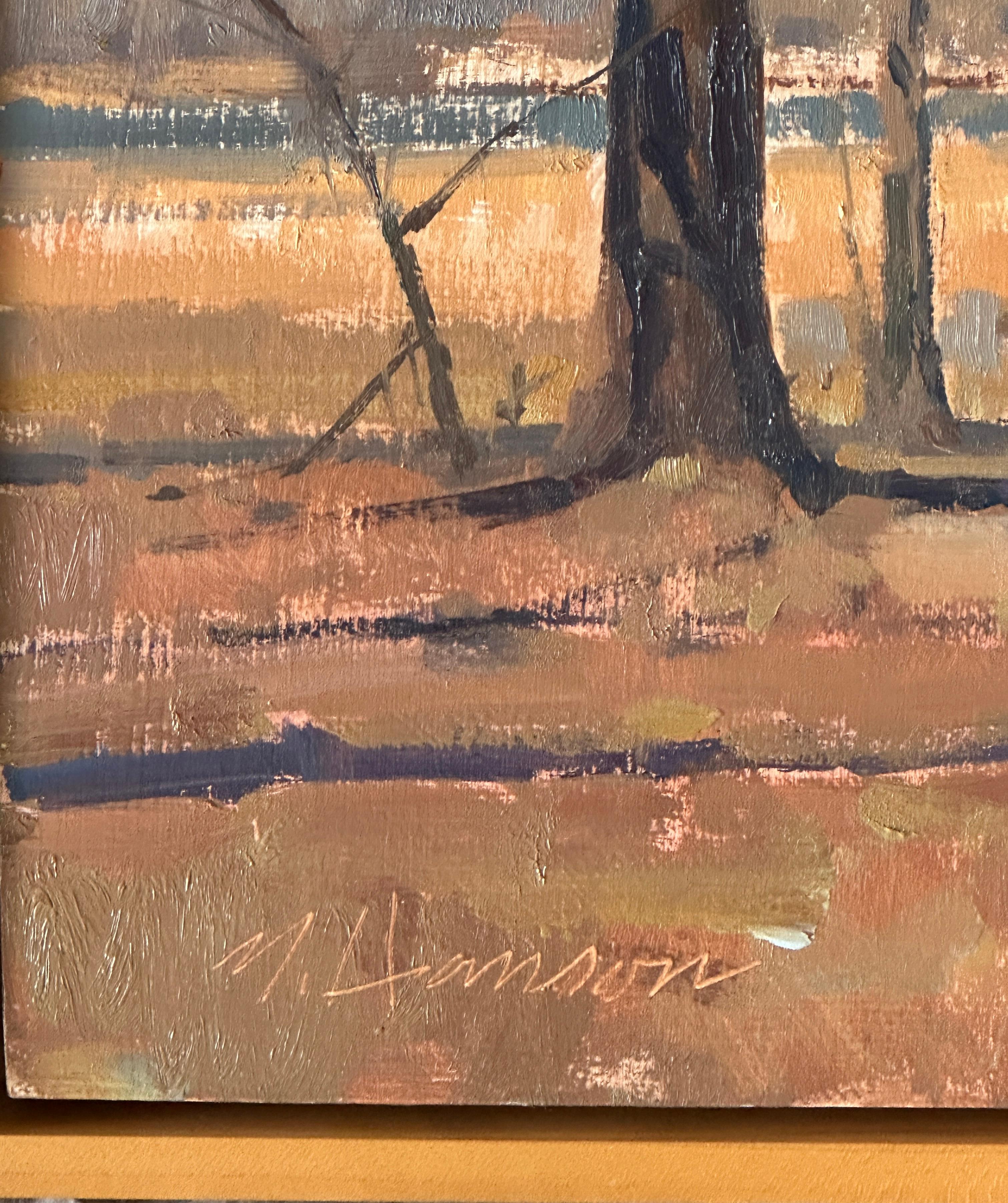 Étude d'arrière-plan, paysage coloré d'automne d'arbres et de champs  - Impressionnisme Painting par Marc Hanson