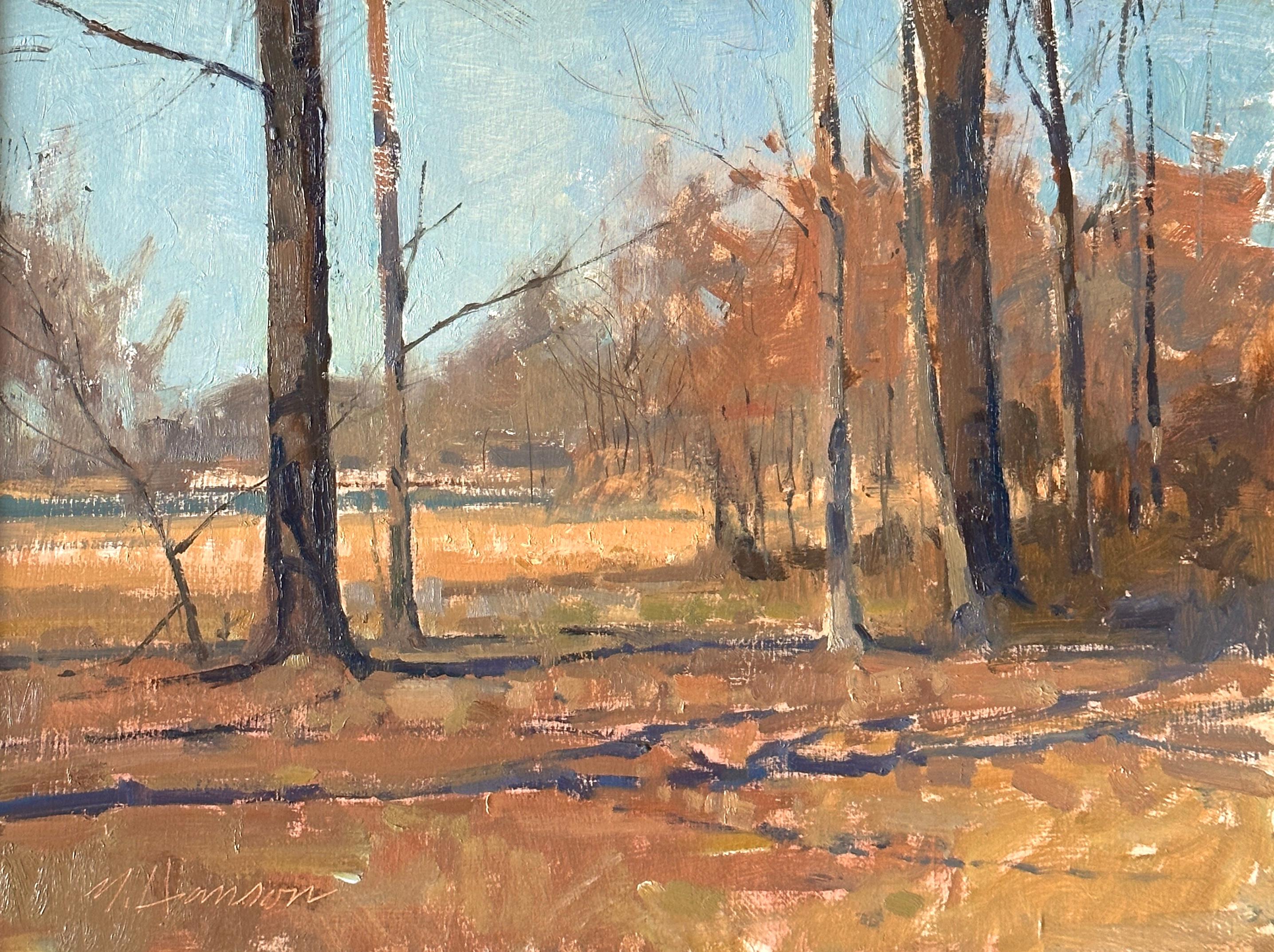 Landscape Painting Marc Hanson - Étude d'arrière-plan, paysage coloré d'automne d'arbres et de champs 