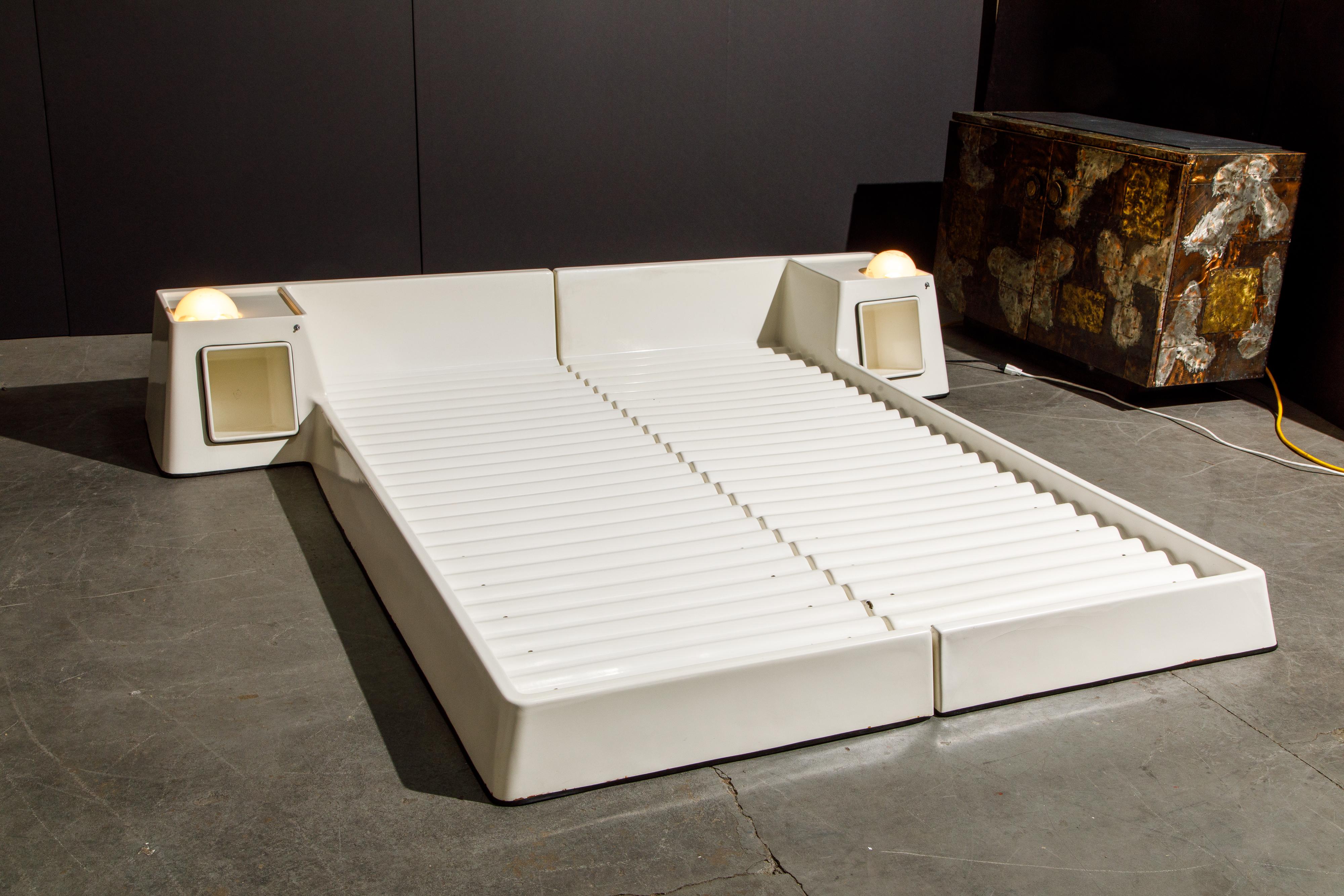 Marc Held for Prisunic Molded Fiberglass Queen Bed w Lighted Nightstands c. 1966 In Fair Condition In Los Angeles, CA