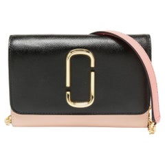 Marc Jacbos Pink/Black Leather Snapshot Wallet On Chain