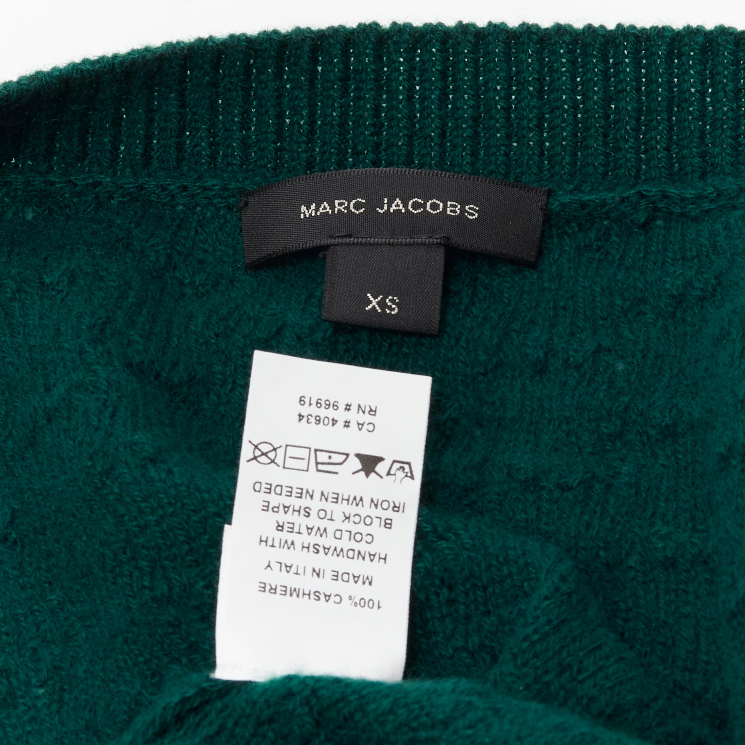 MARC JACOBS 100% cashmere green textured knit crystal button cardigan XS 4