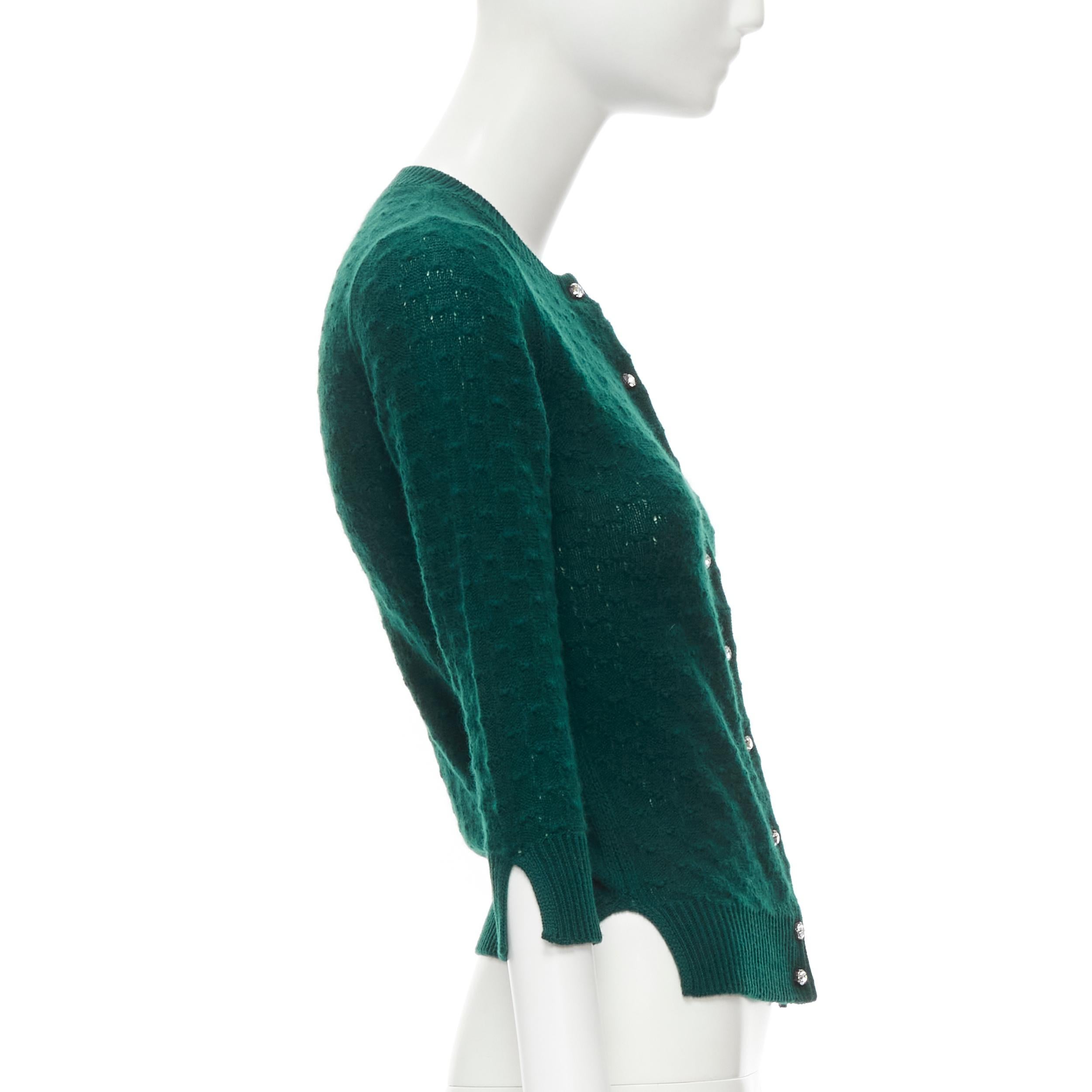 Black MARC JACOBS 100% cashmere green textured knit crystal button cardigan XS