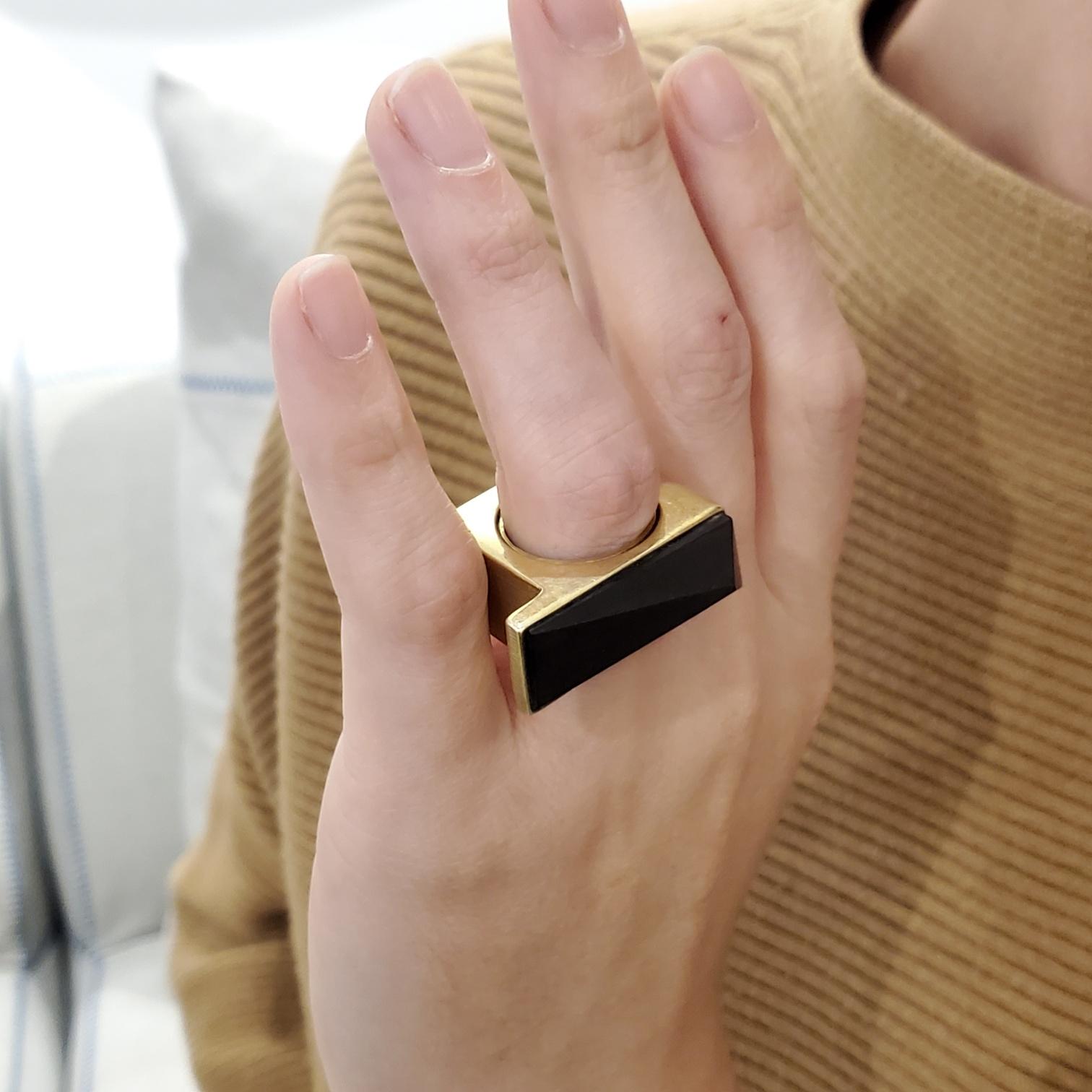Geometric ring designed by Marc Jacobs. 

Exceptional geometric piece, created by the fashion designer Marc Jacobs for the 1992 runaway. A very unique sculptural cocktail ring crafted in solid sterling silver .925/.999 with gold vermeil. Designed